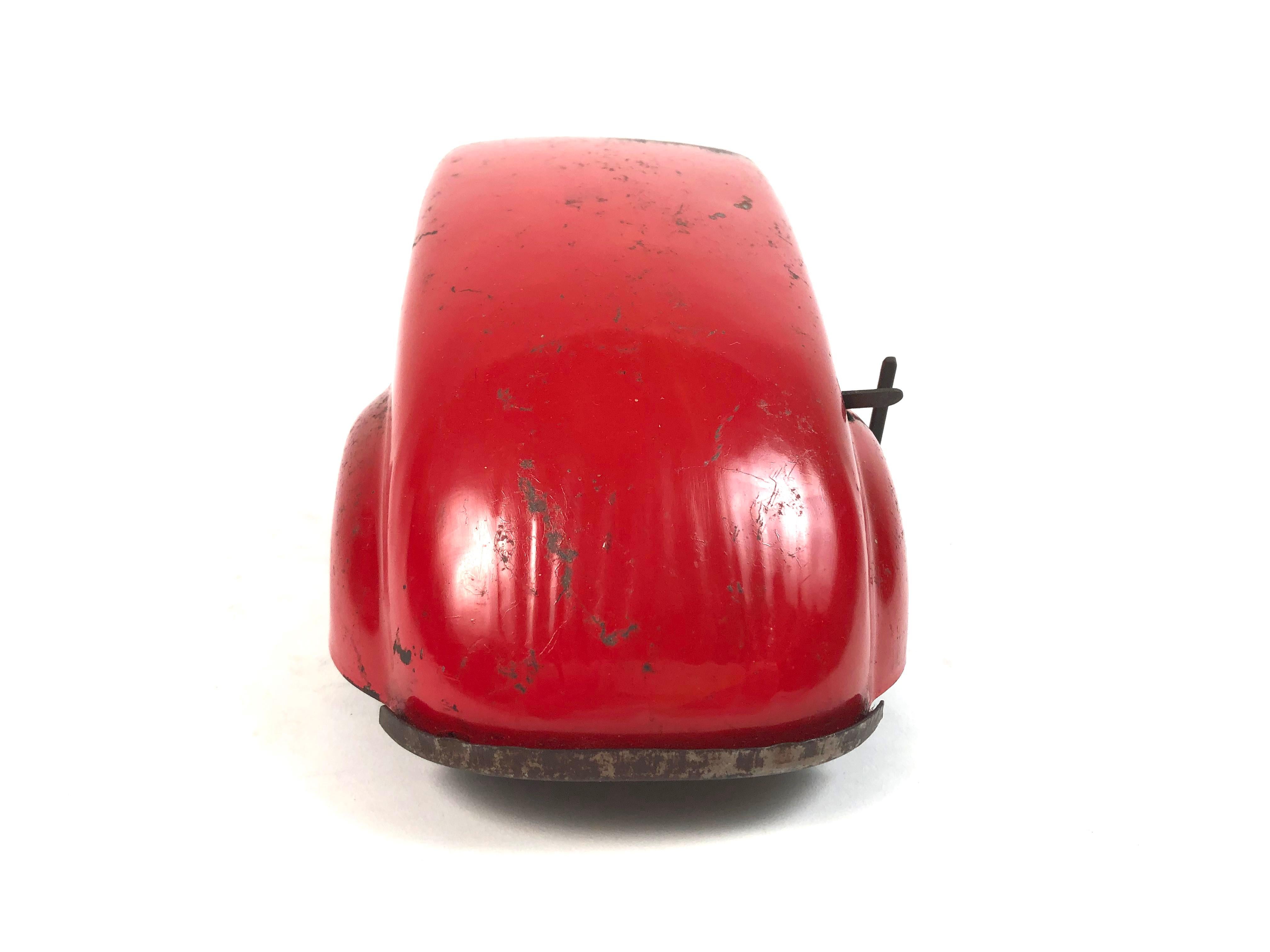 Painted 1930s Red Pressed Tin Toy Car