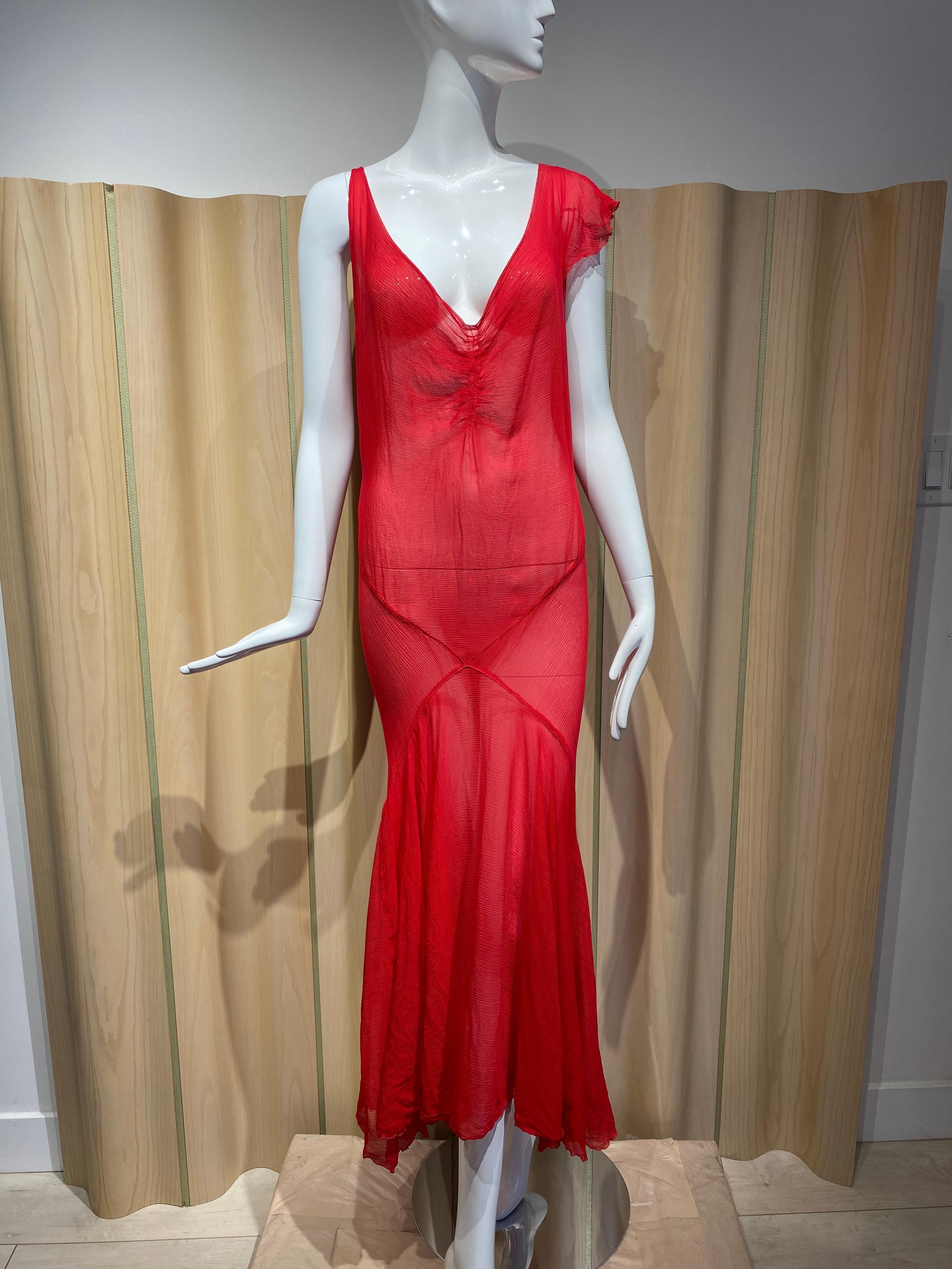 1930s Red Silk Crepe Red Dress In Good Condition In Beverly Hills, CA