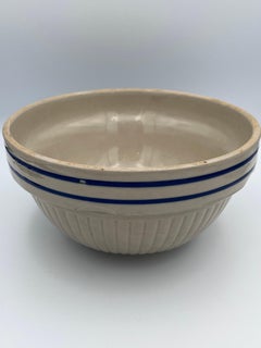 1930's Red Wing Ceramic Mixing or Serving Bowl Tan with Blue Lines