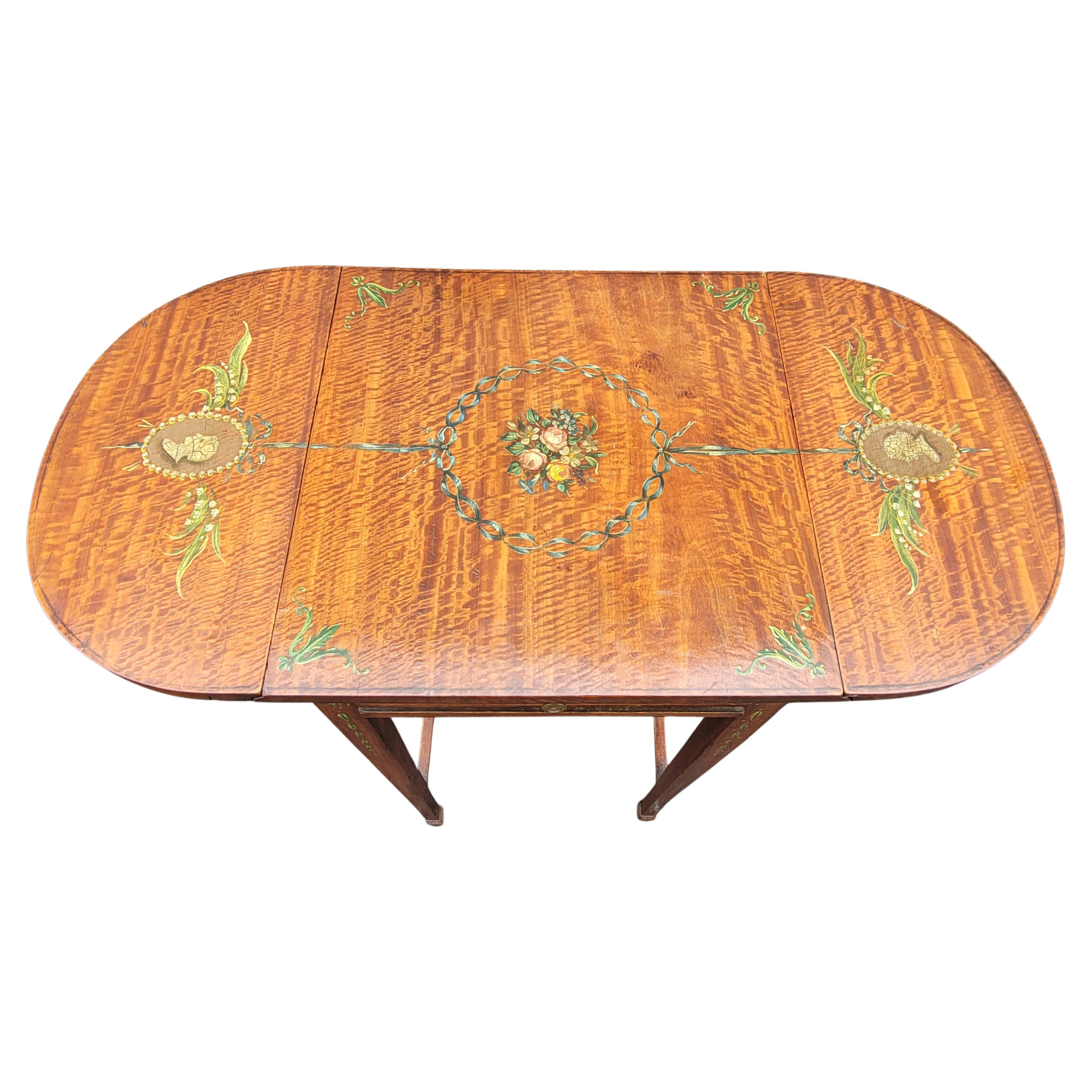 Edwardian 1930s Refinished and Hand-Painted Dropleaf Pembroke Table For Sale