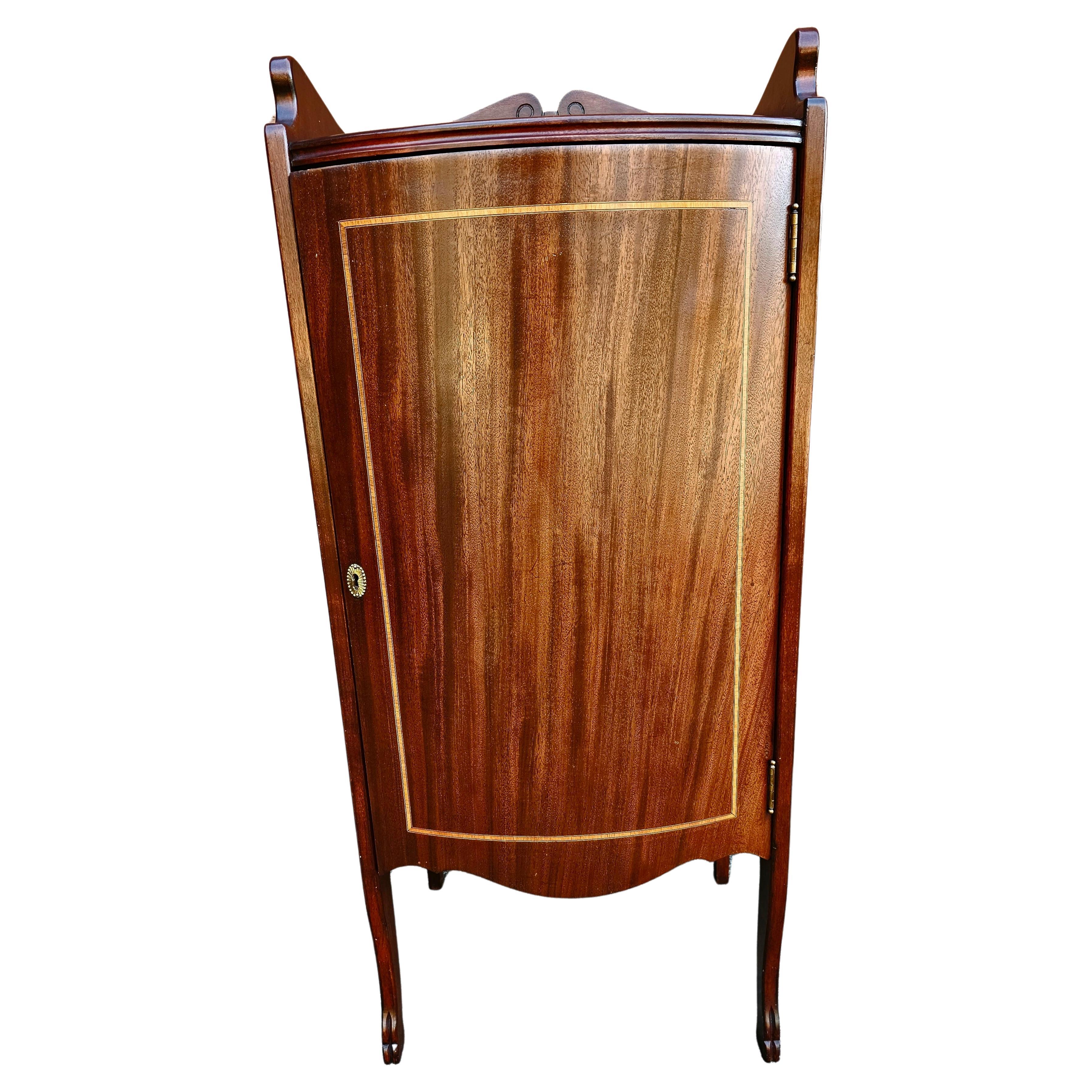 1930s Refinished Edwardian Mahogany and Satinwood Inlaid Sheet Music Cabinet For Sale