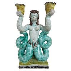 Statuette de bougeoir sirène Rene Buthaud signée J Doris des années 1930