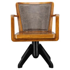 1930s Restored Art Deco Wooden Swivel Office Armchair