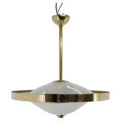 1930s Restored Bauhaus Brass Chandelier Designed by Franta Anyz for IAS