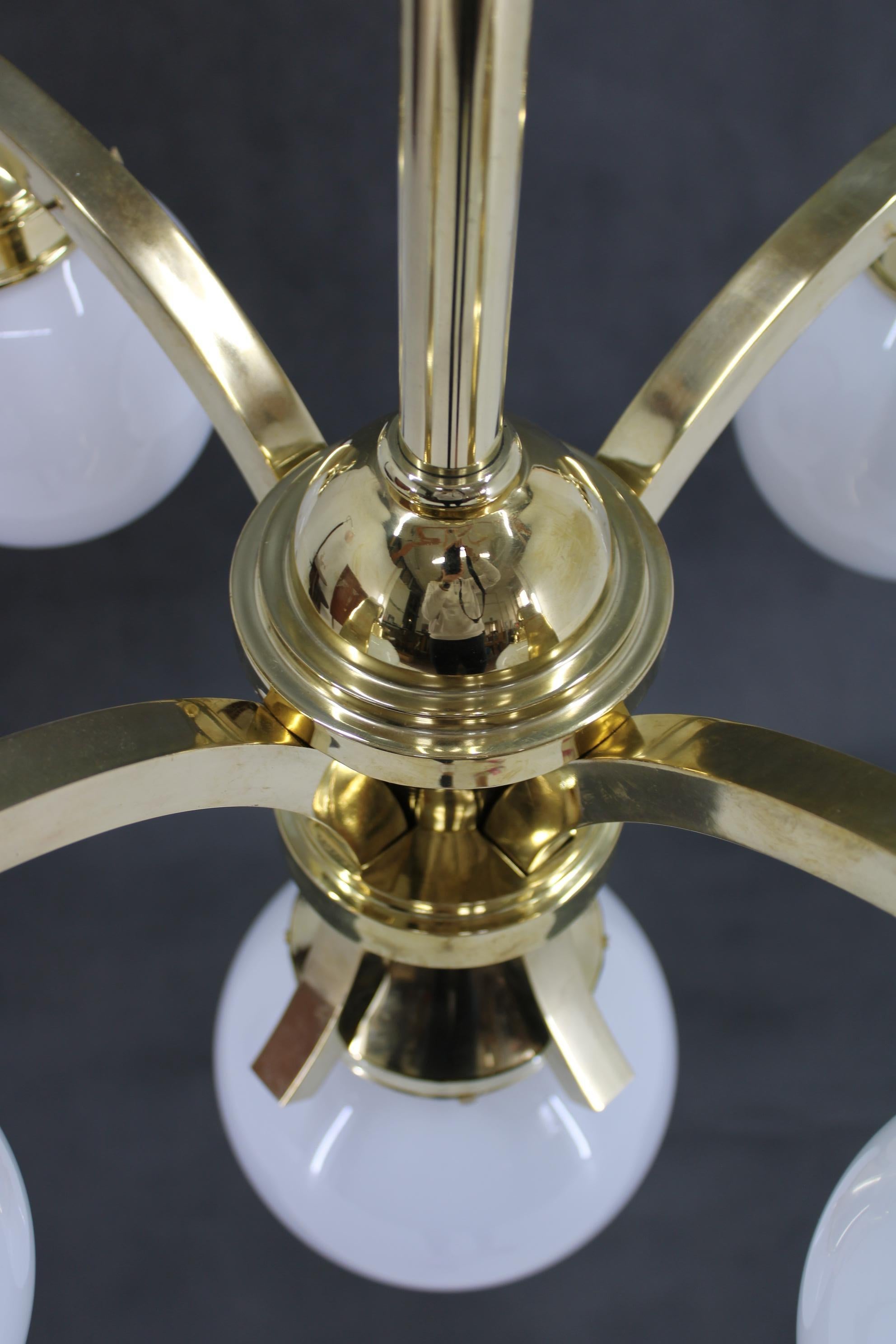 1930s Restored Brass Chandelier, Czechoslovakia For Sale 5