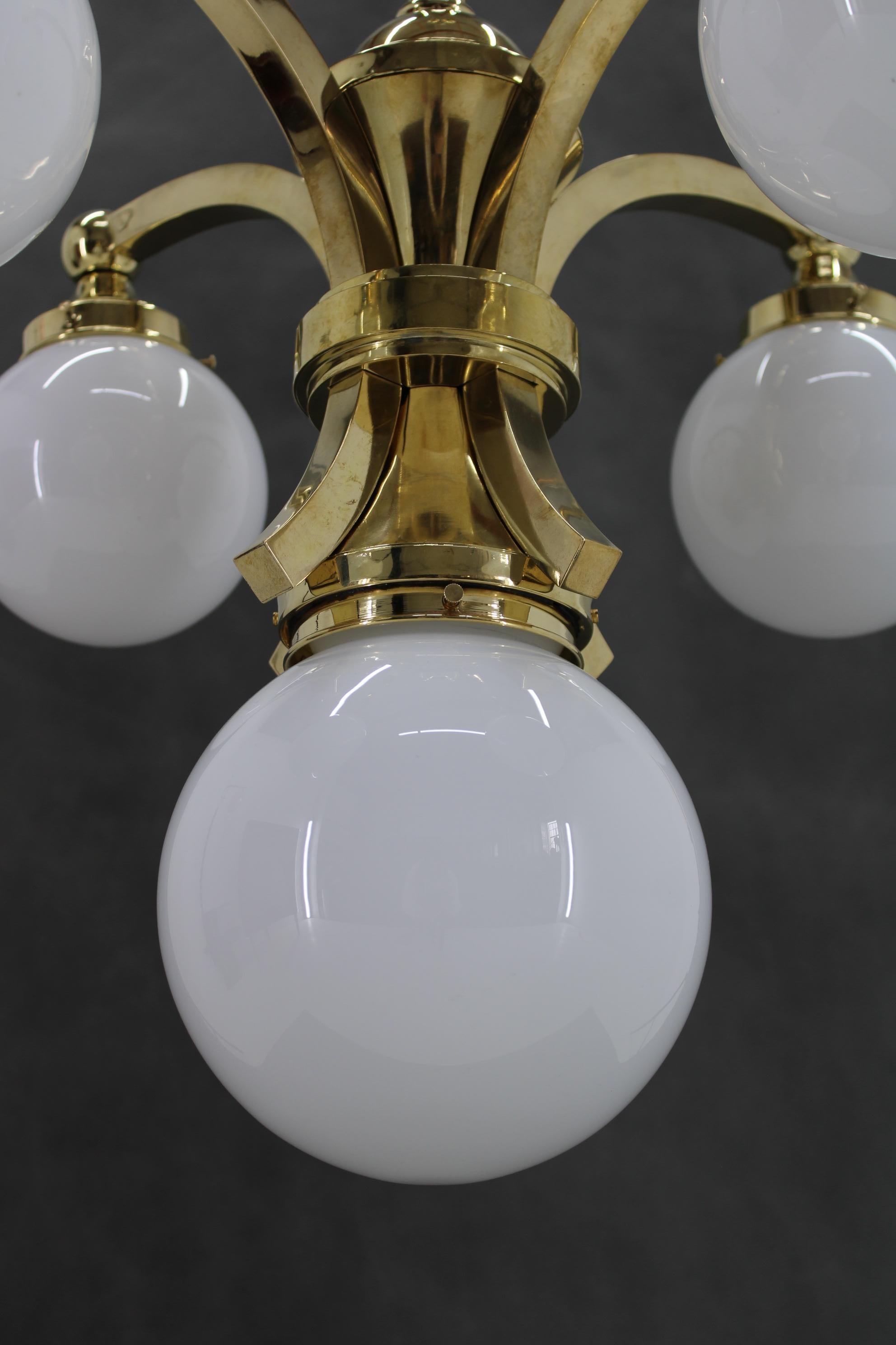 1930s Restored Brass Chandelier, Czechoslovakia For Sale 8