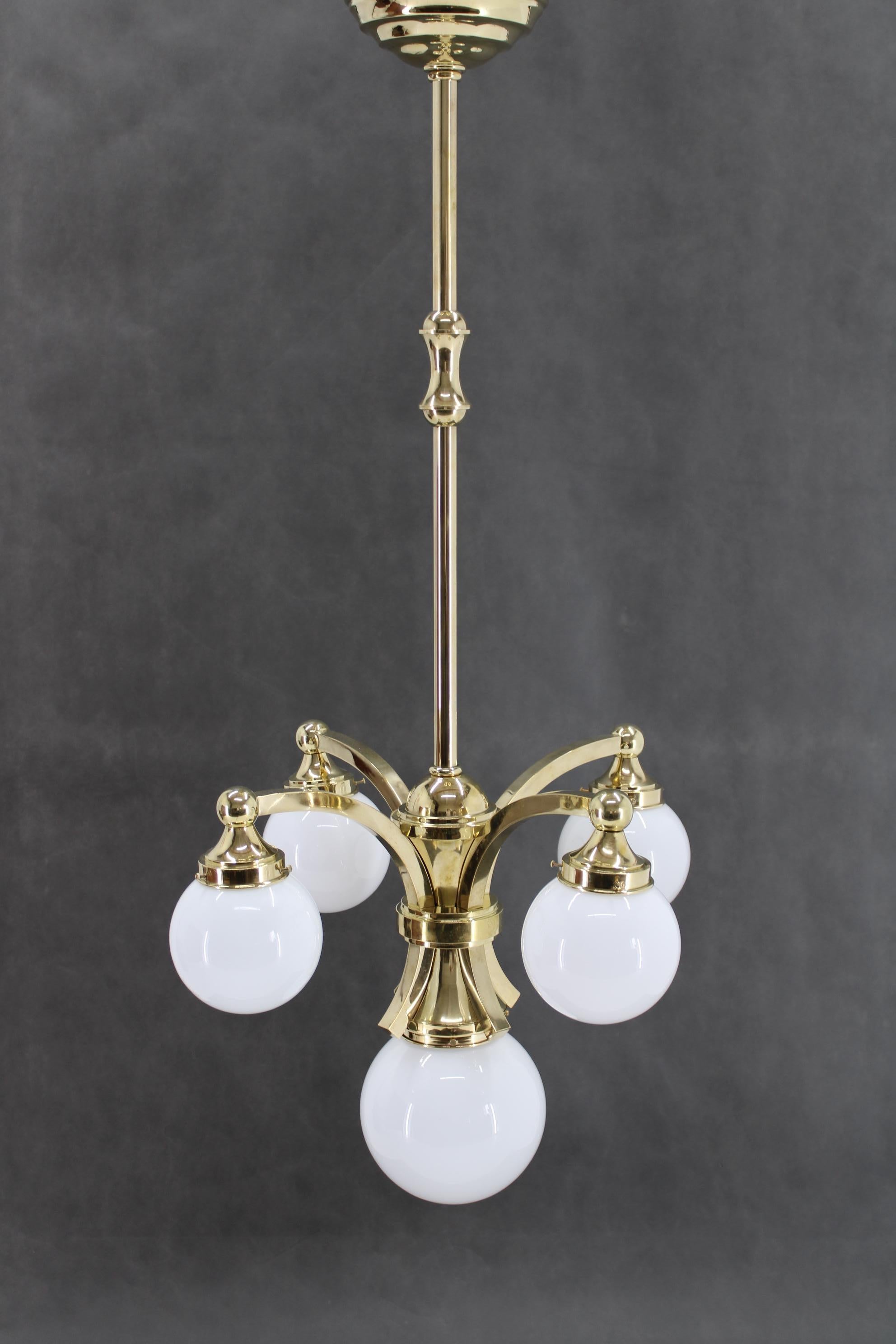 1930s Restored Brass Chandelier, Czechoslovakia For Sale 9