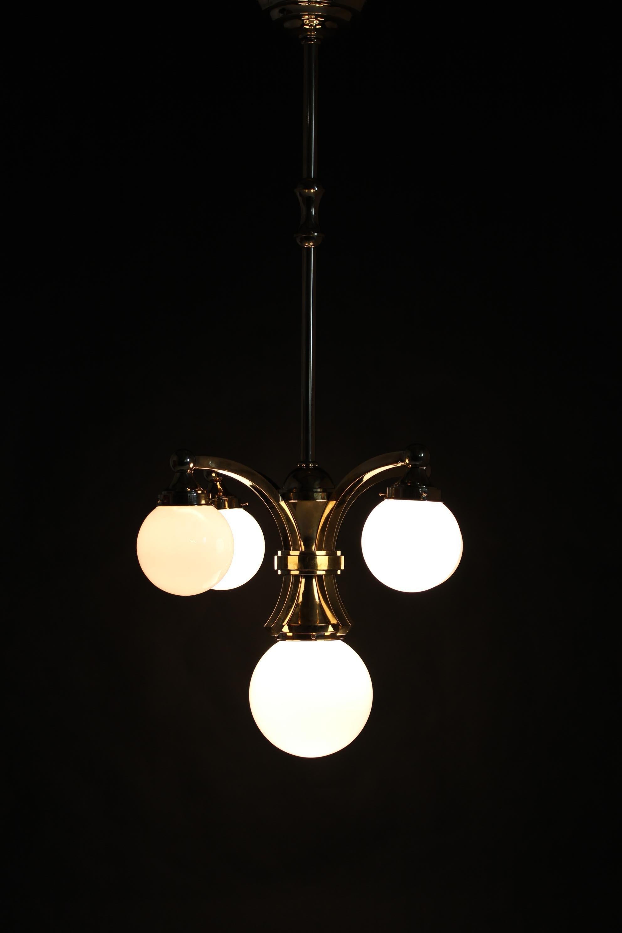 1930s Restored Brass Chandelier, Czechoslovakia For Sale 10