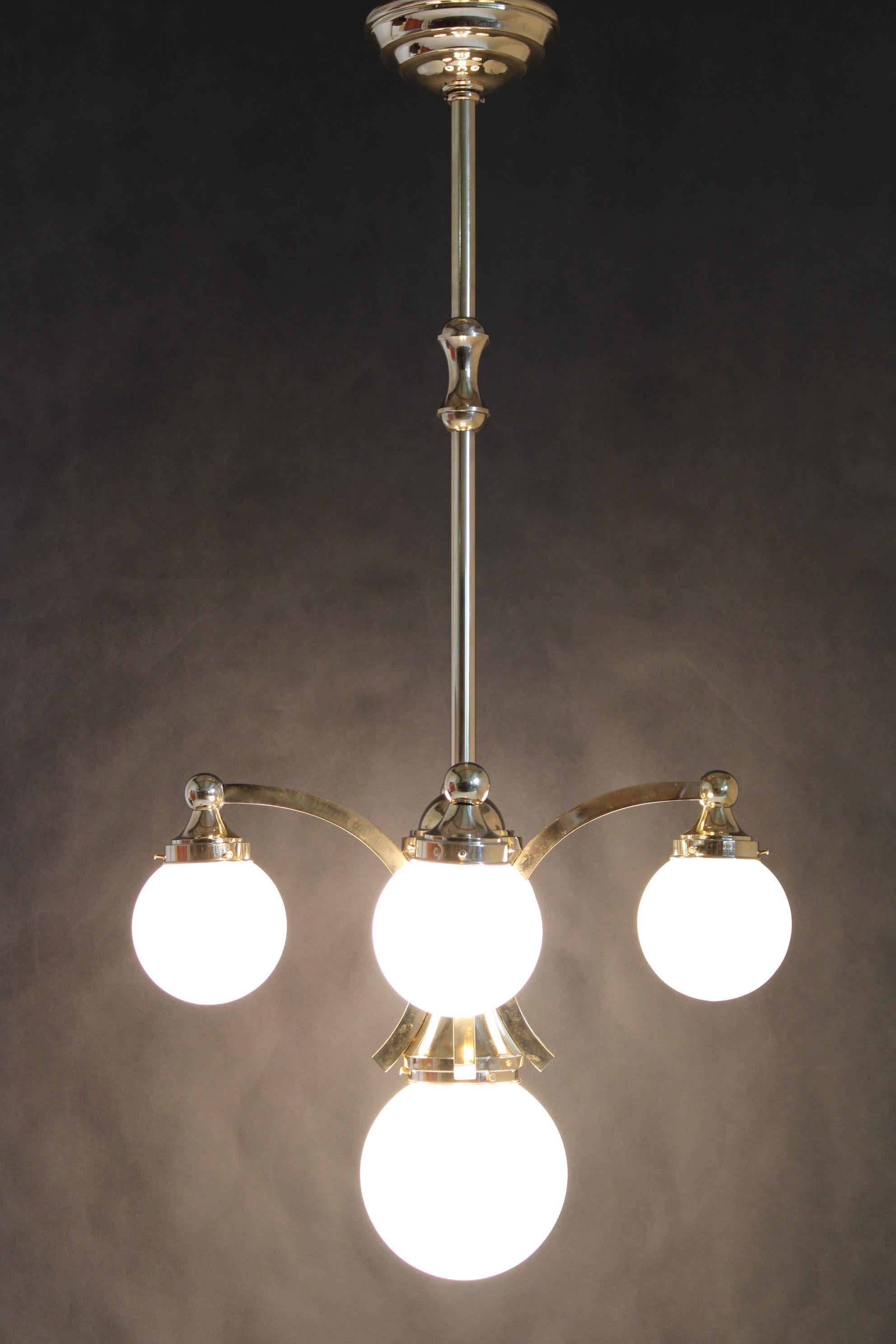 1930s Restored Brass Chandelier, Czechoslovakia For Sale 12