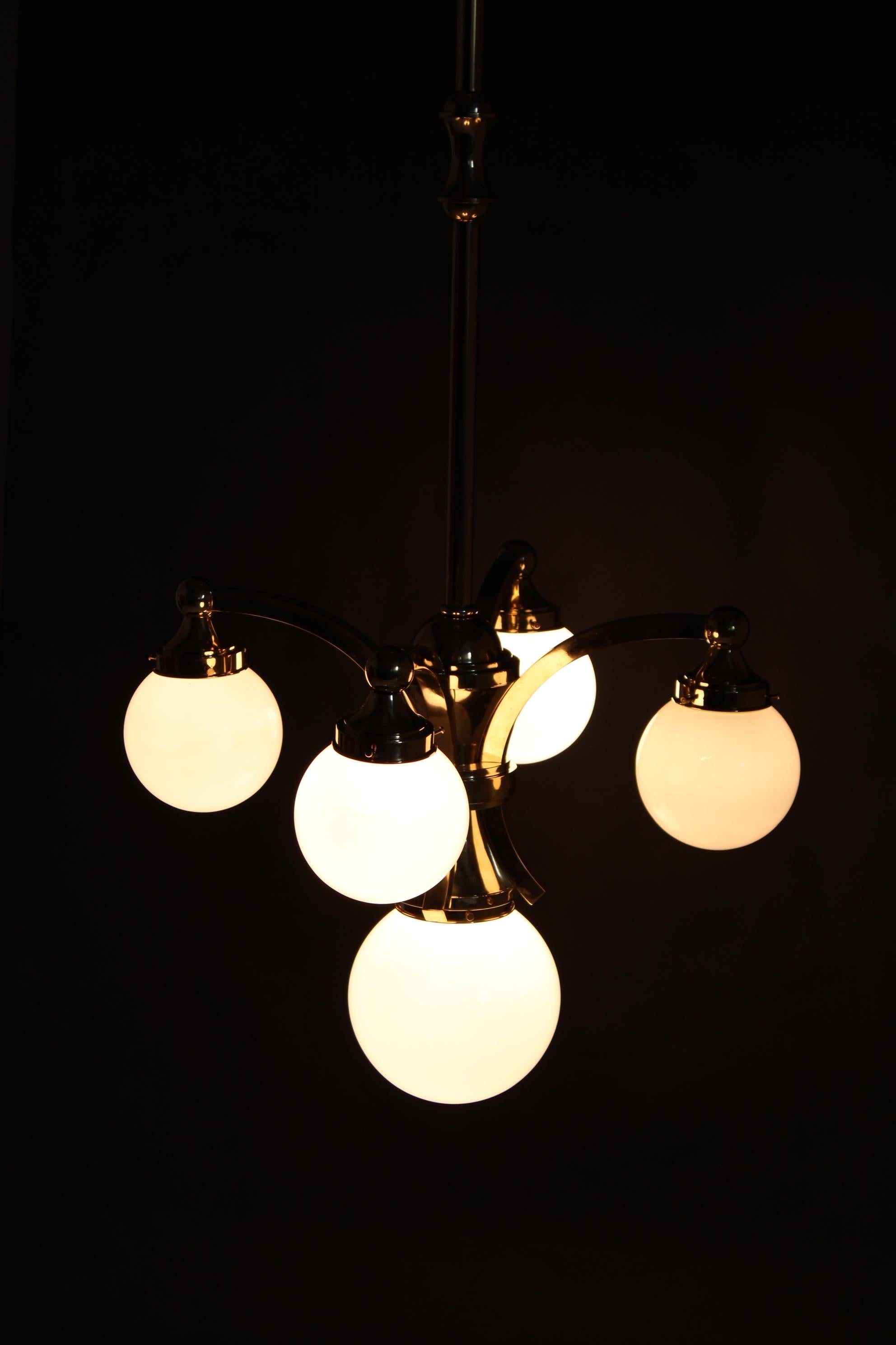 1930s Restored Brass Chandelier, Czechoslovakia For Sale 13