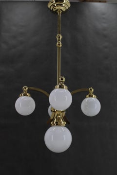 1930s Restored Brass Chandelier, Czechoslovakia