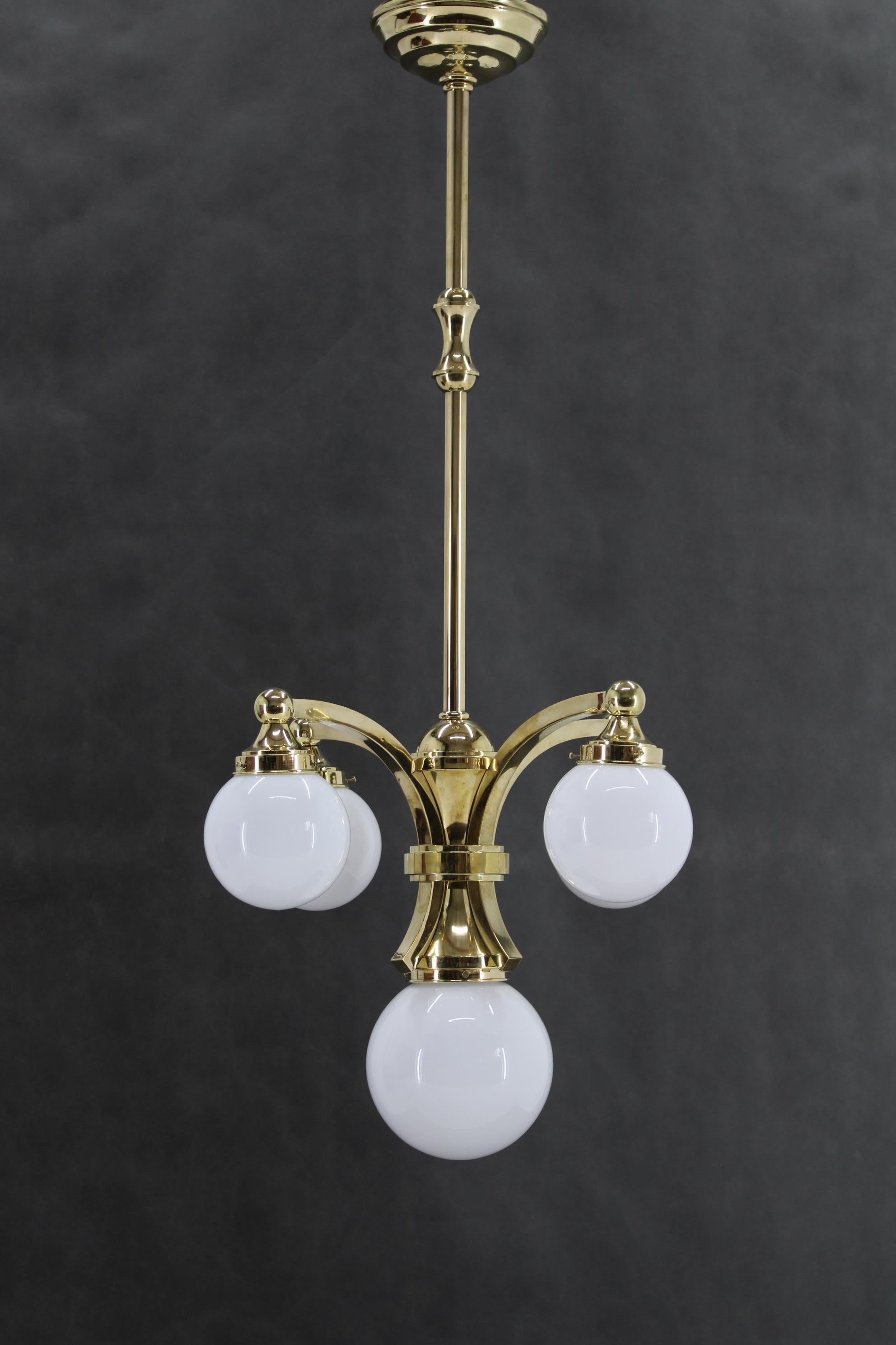 Mid-20th Century 1930s Restored Brass Chandelier, Czechoslovakia For Sale