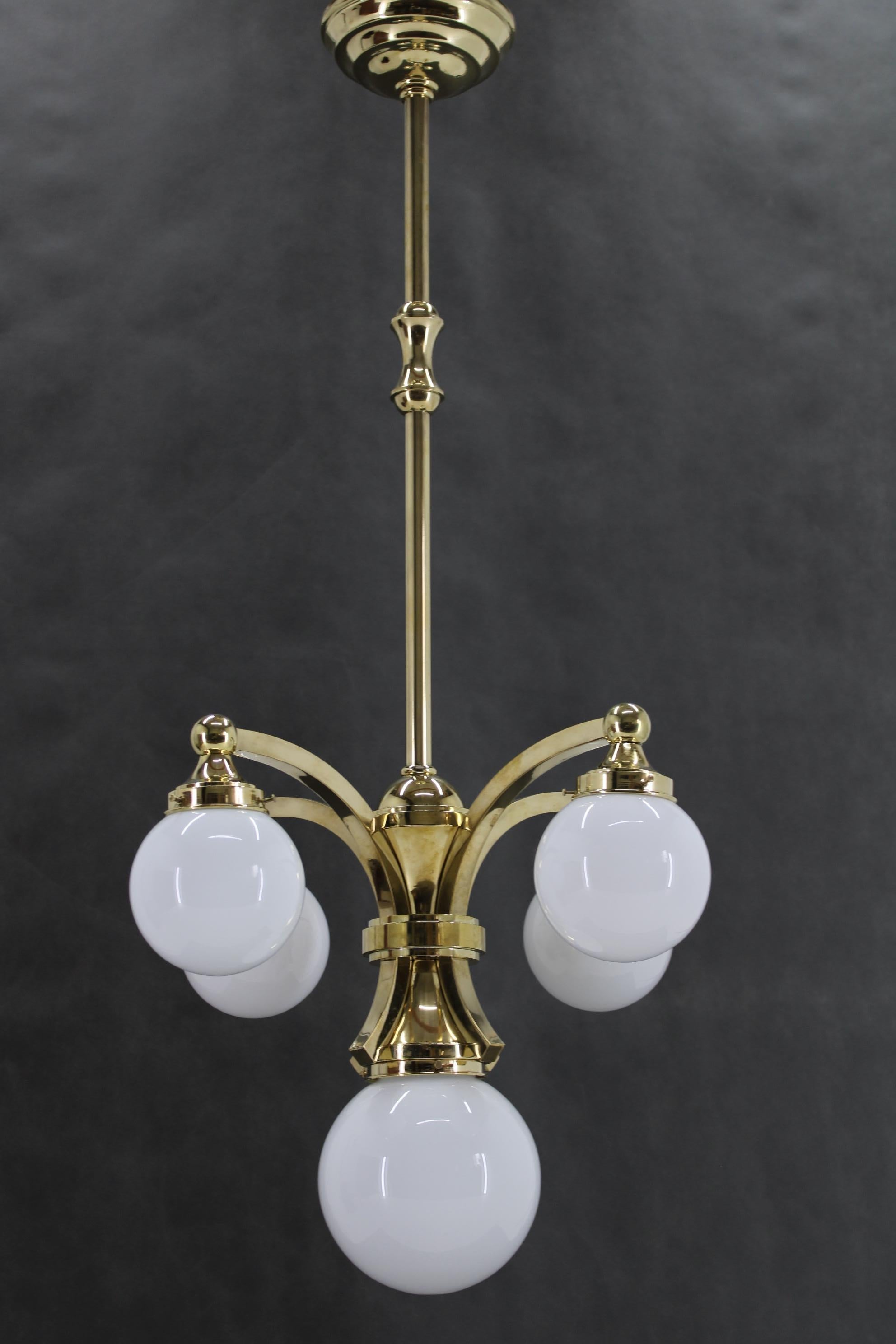 1930s Restored Brass Chandelier, Czechoslovakia For Sale 2