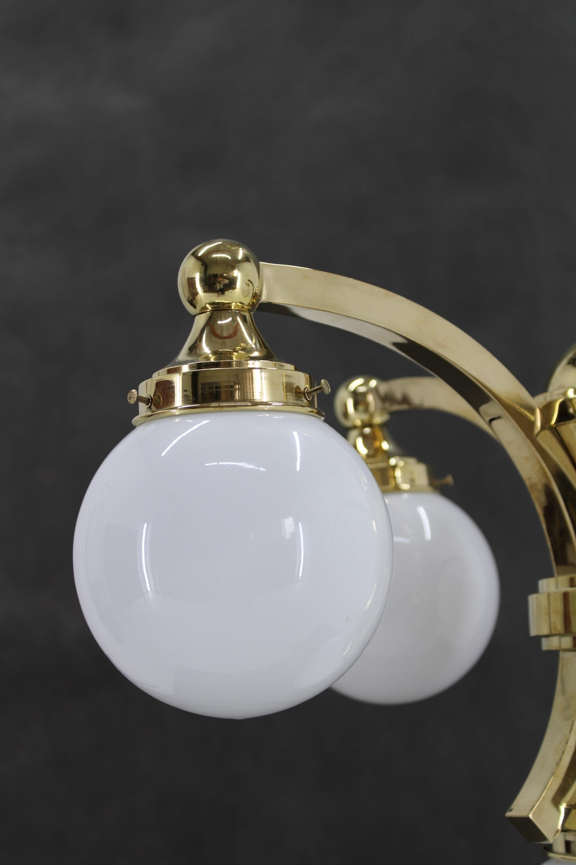 1930s Restored Brass Chandelier, Czechoslovakia For Sale 3