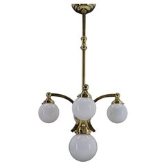 1930s Restored Brass Chandelier, Czechoslovakia