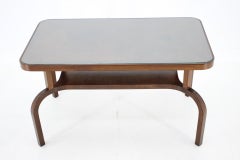 1930s Restored Coffee Table in Walnut with Glass Top, Czechoslovakia