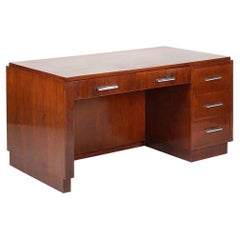 1930er Jahre restauriert Französisch Art Deco Mahagoni und Chrom Executive Schreibtisch w / Bücherregale
