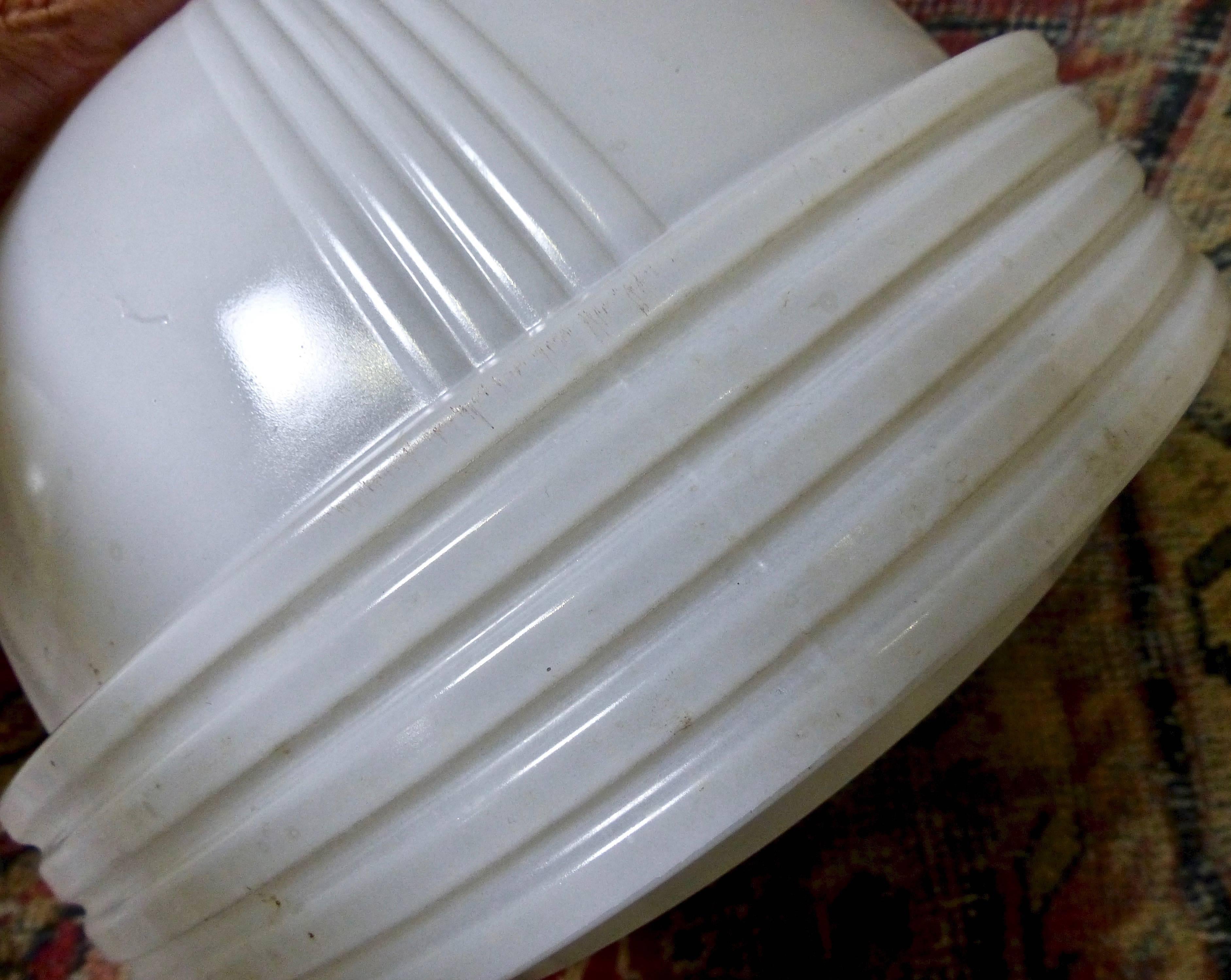 Art Deco 1930s Ribbed Milk Glass Ceiling Pendant Lights