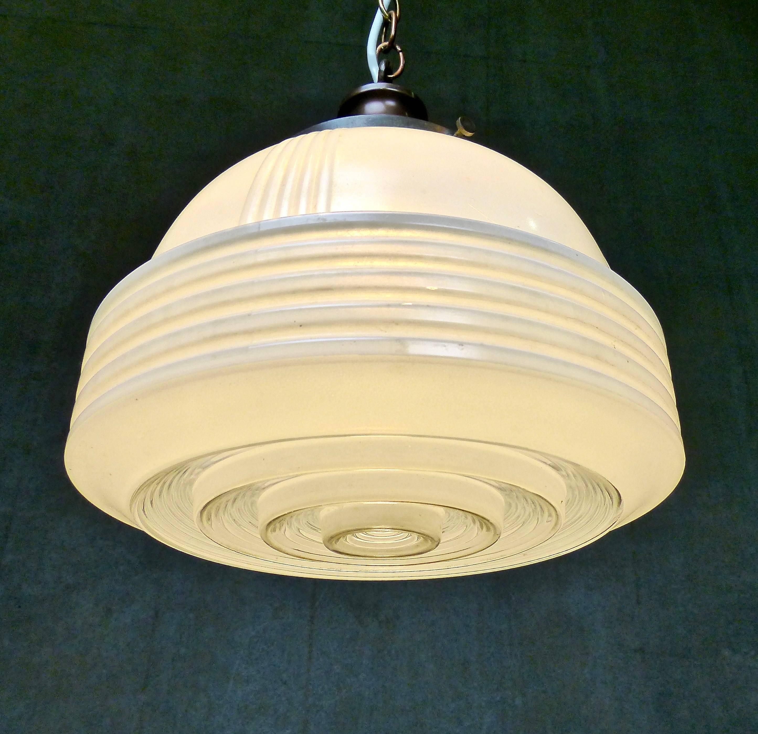 Mid-20th Century 1930s Ribbed Milk Glass Ceiling Pendant Lights