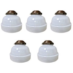 1930s Ribbed Milk Glass Ceiling Pendant Lights