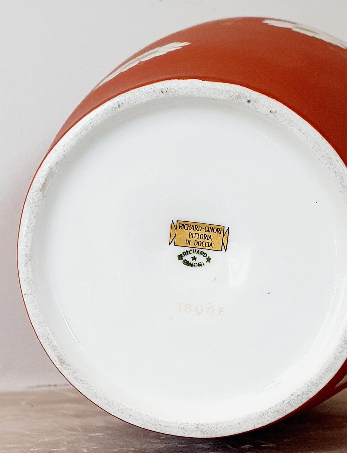 Ceramic Italian Giovanni Gariboldi for Richard Ginori 1930s signed Red Vase with Daisies