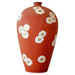 1930s Richard Ginori Red Vase with Daisies, Signed