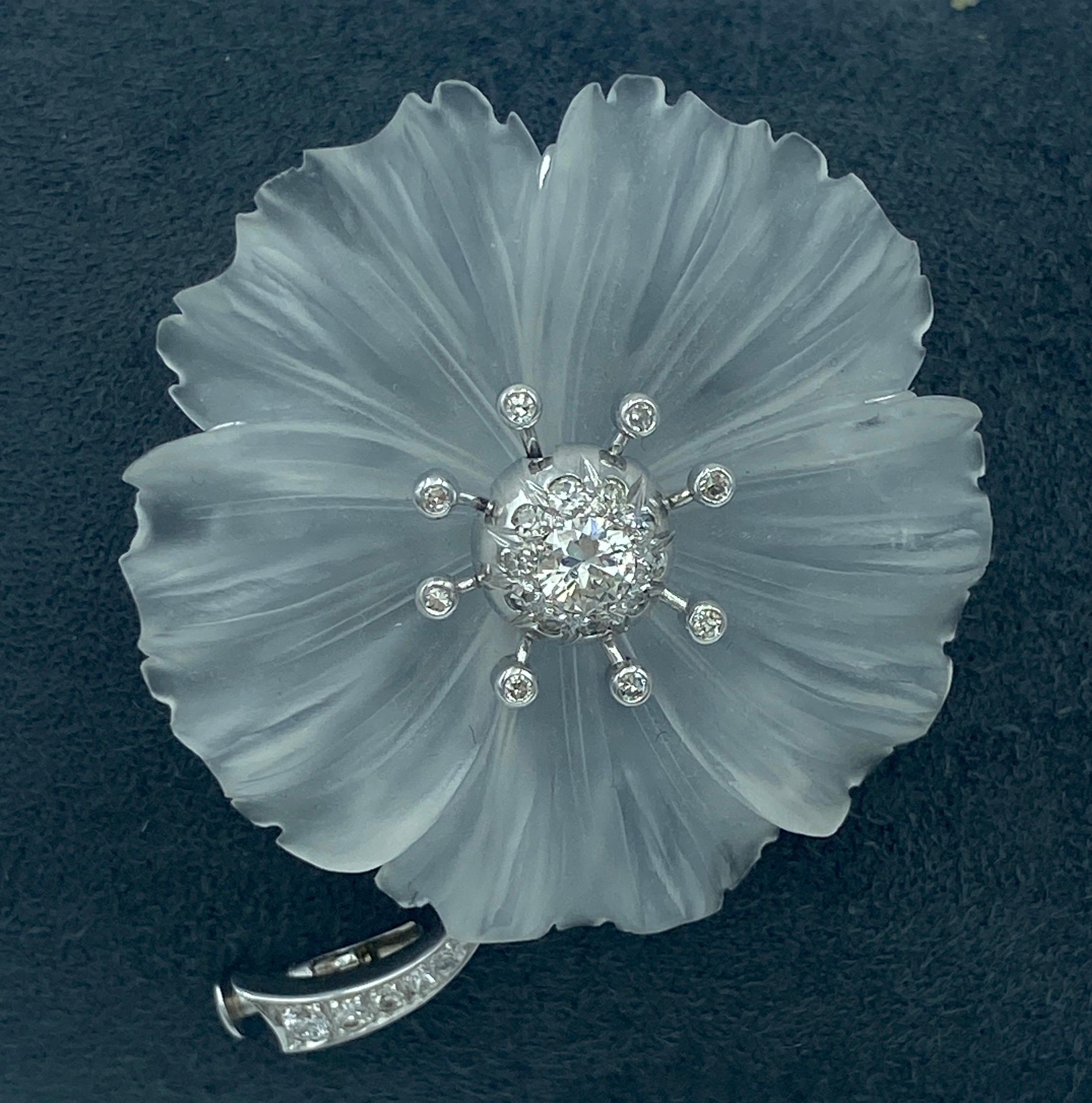 Round Cut 1930s rock crystal and diamond brooch For Sale