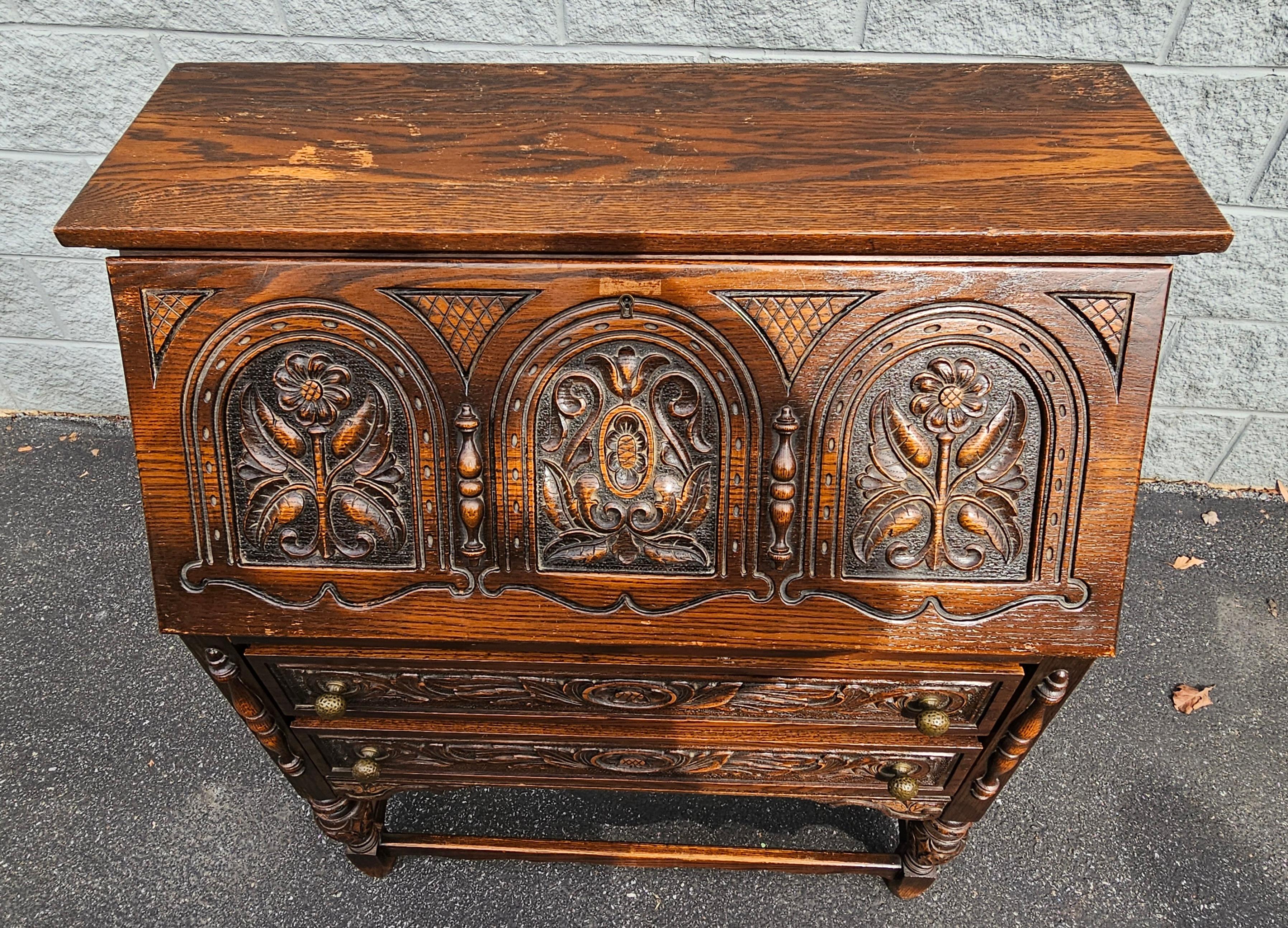 1930s Rockford Furniture Jacobean Style Handcrafted Secretary Desk For Sale 1