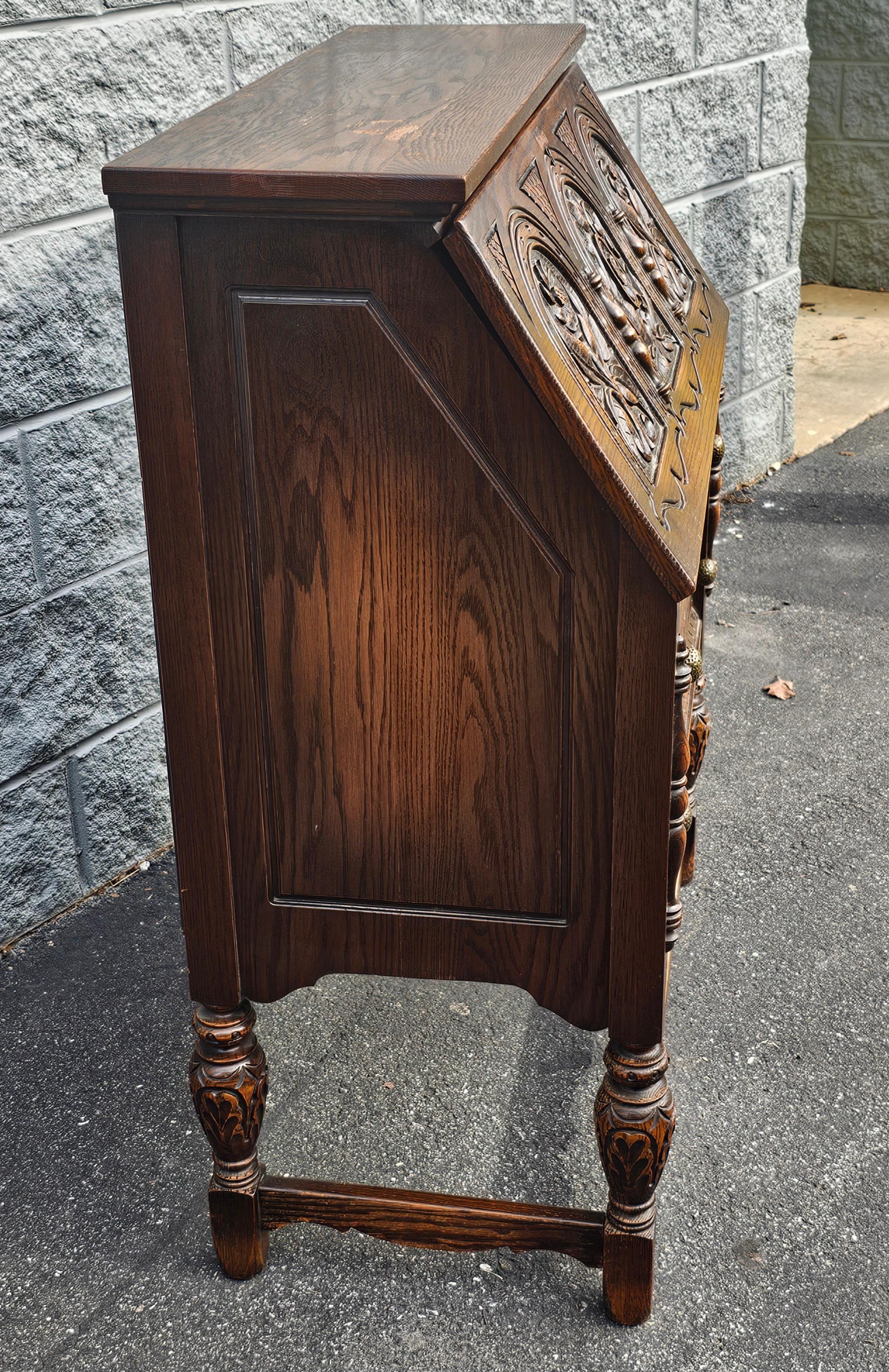 1930s Rockford Furniture Jacobean Style Handcrafted Secretary Desk In Good Condition For Sale In Germantown, MD