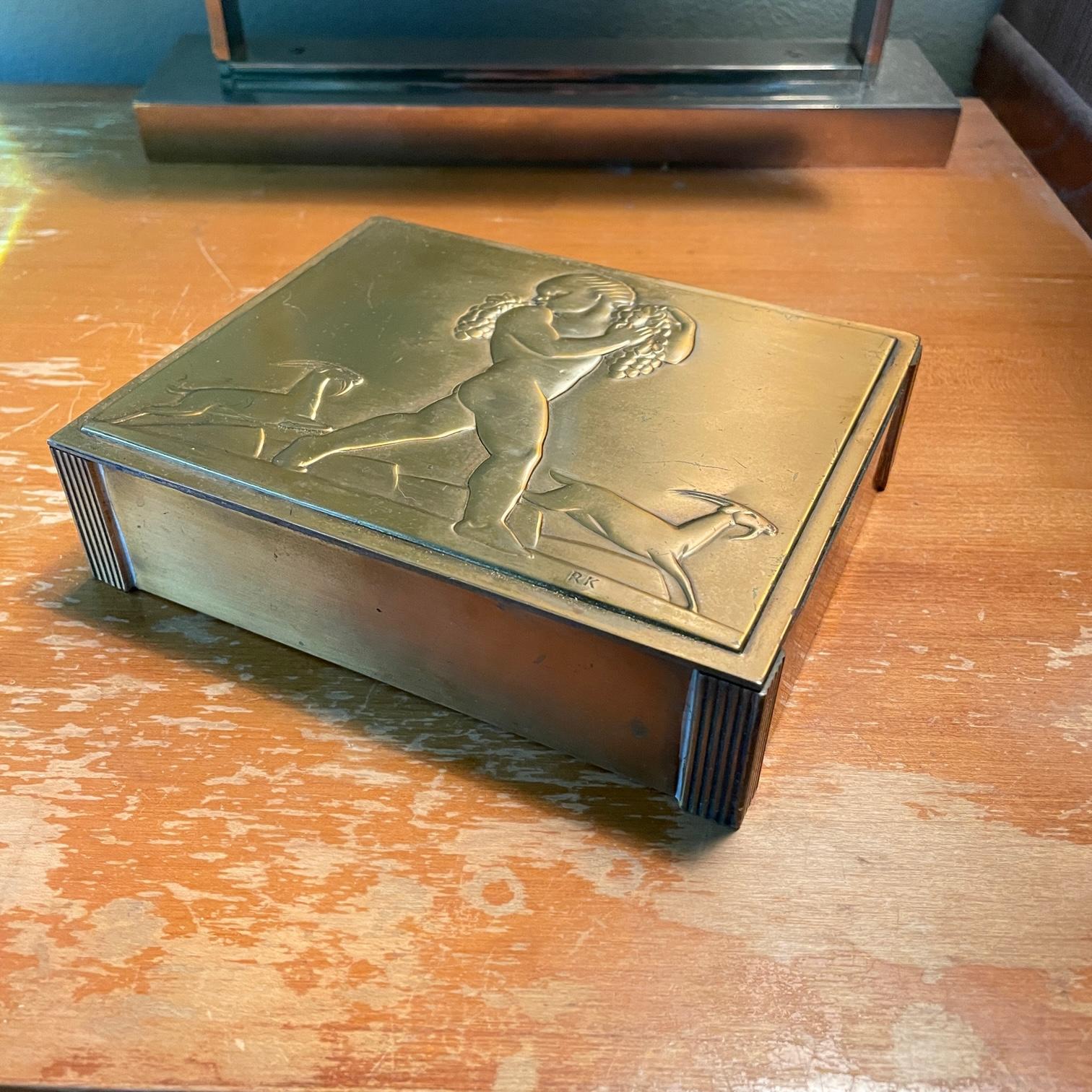 Machine-Made 1930s Rockwell Kent Bacchus Copper Cigarette Box Chase Art Deco Relief Sculpture