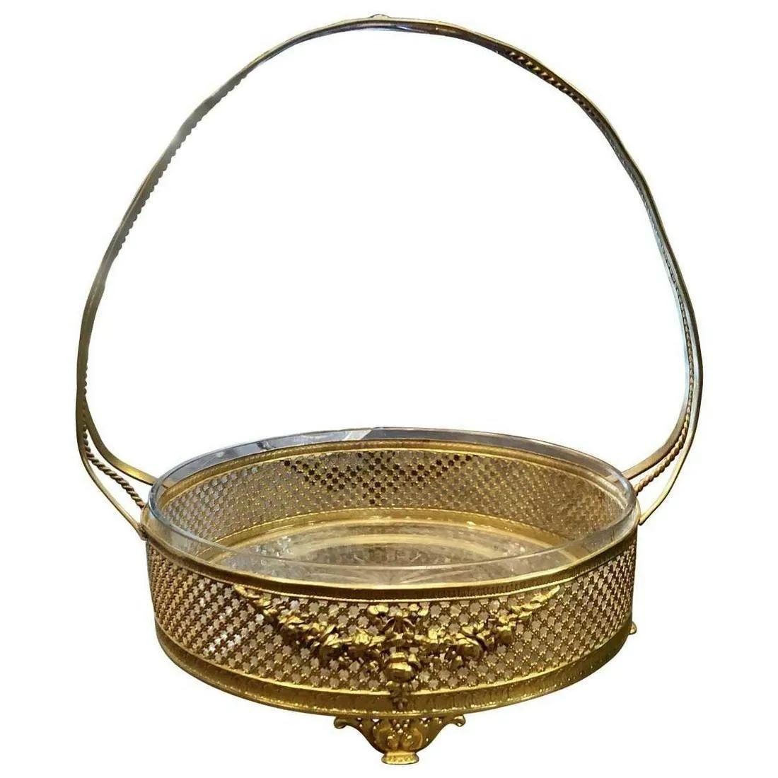 French 1930s Rococo Style Handled Basket For Sale