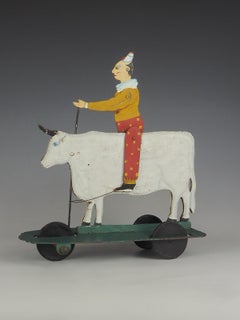 1930s Rodeo Clown on a Bull Pull Toy