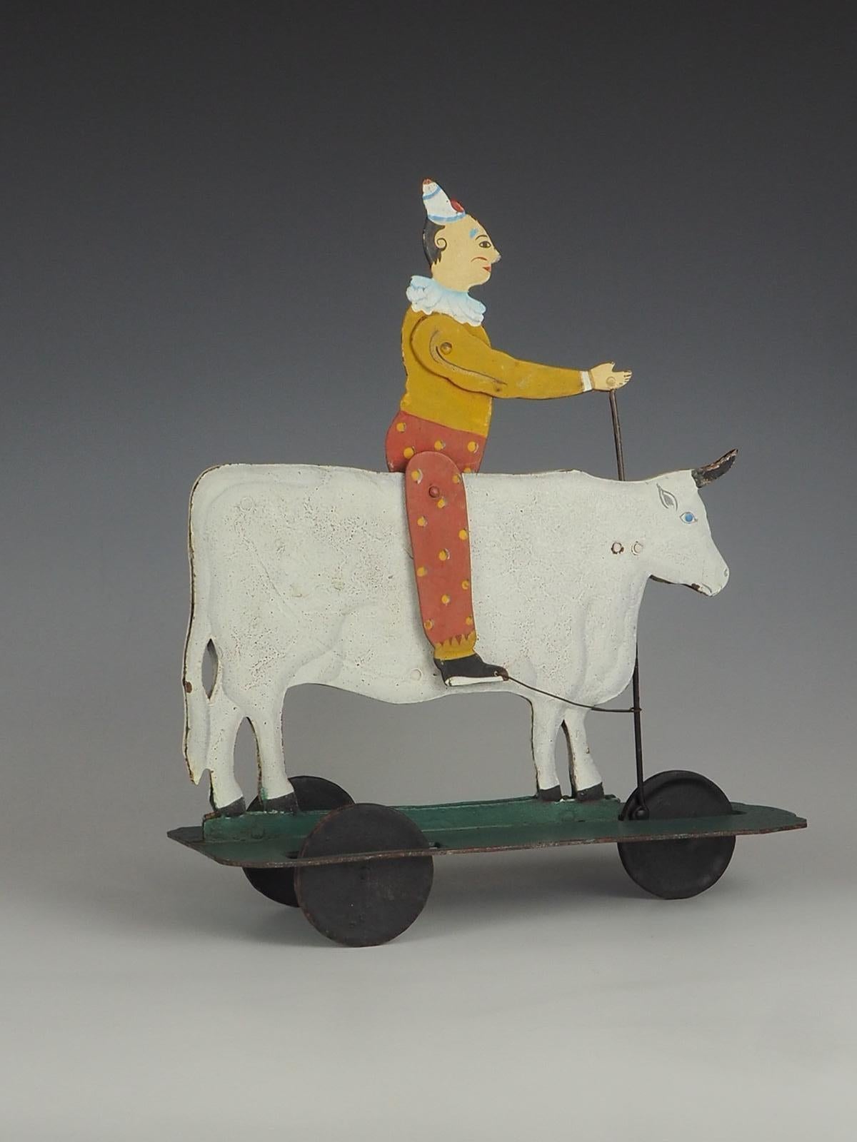 1930s Rodeo Clown on a Bull Pull Toy For Sale 4