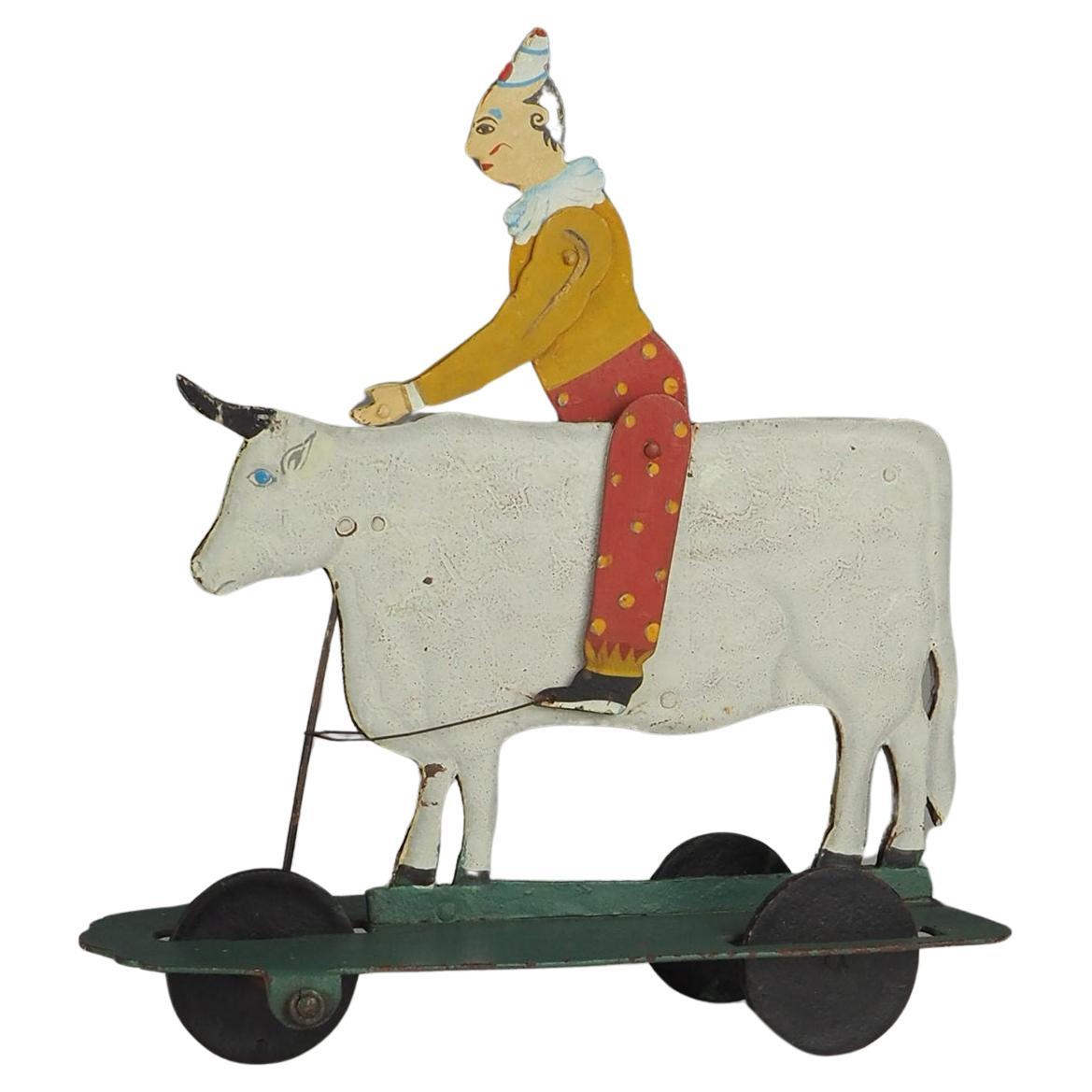 1930s Rodeo Clown on a Bull Pull Toy