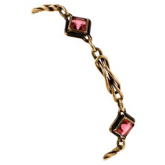 Vintage 1930s Rose Colored Czech Glass Sterling Gold-wash Bracelet