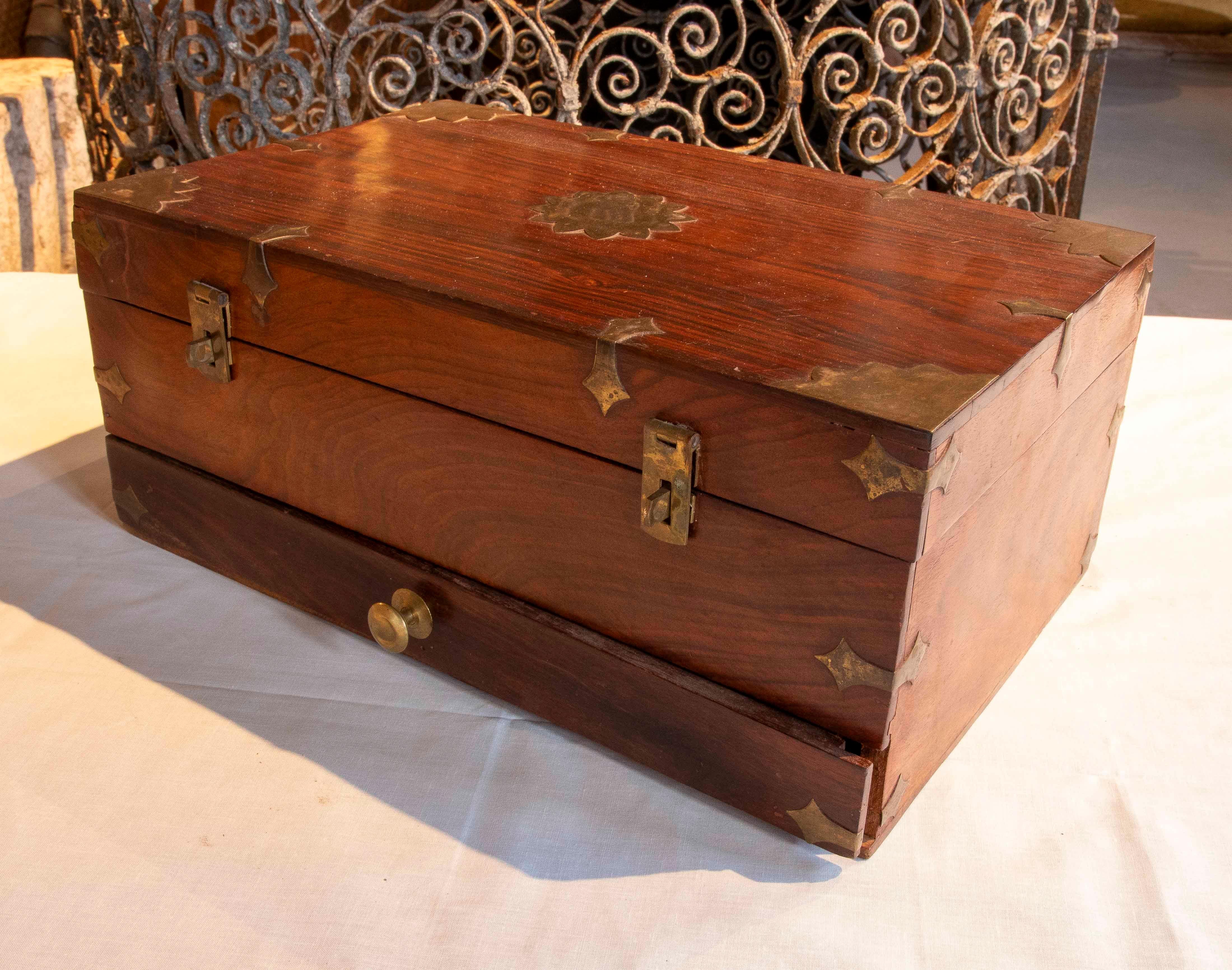 English 1930s Rosewood Campaign Desk Box with Brass Fittings For Sale