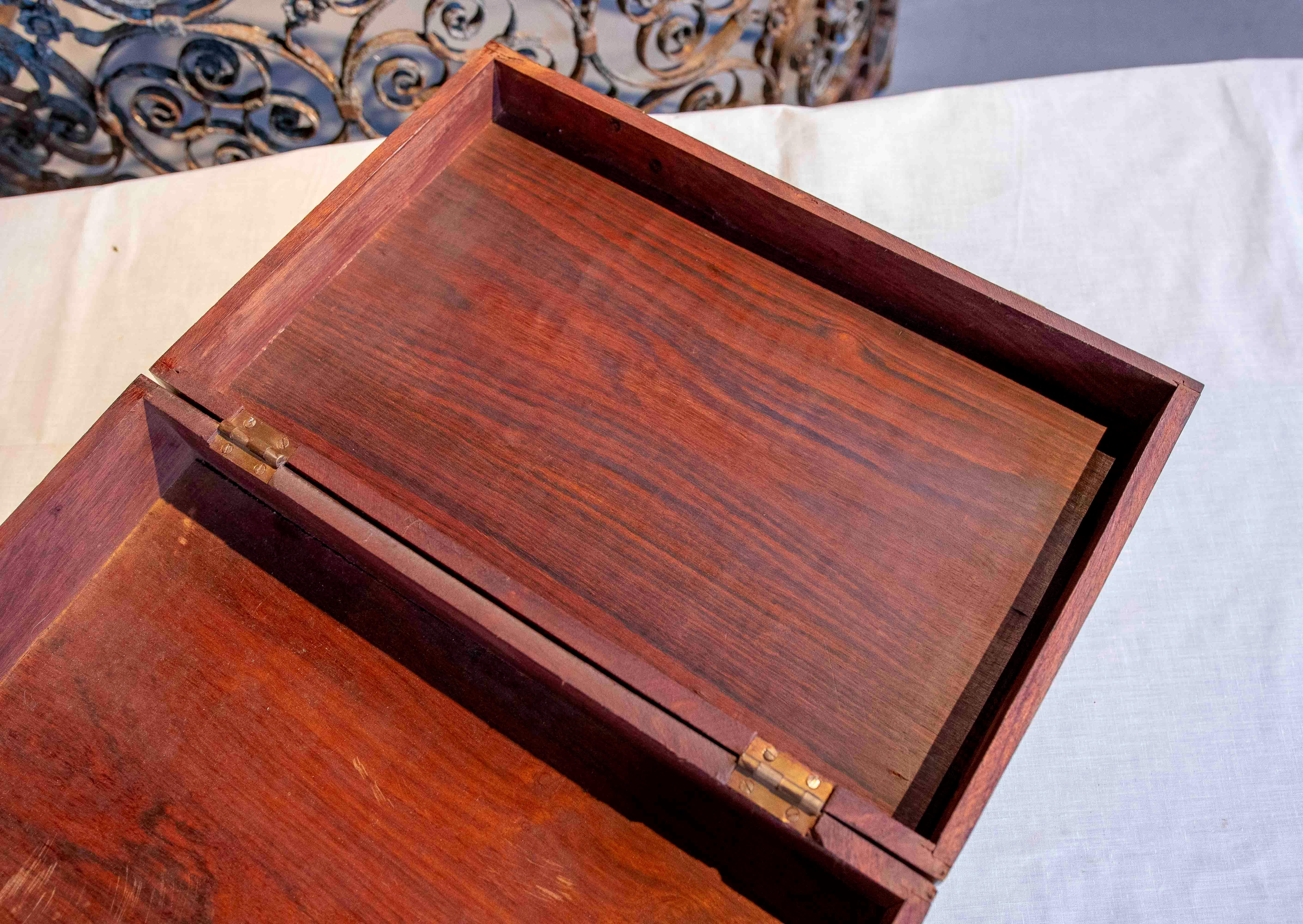 Bronze 1930s Rosewood Campaign Desk Box with Brass Fittings For Sale