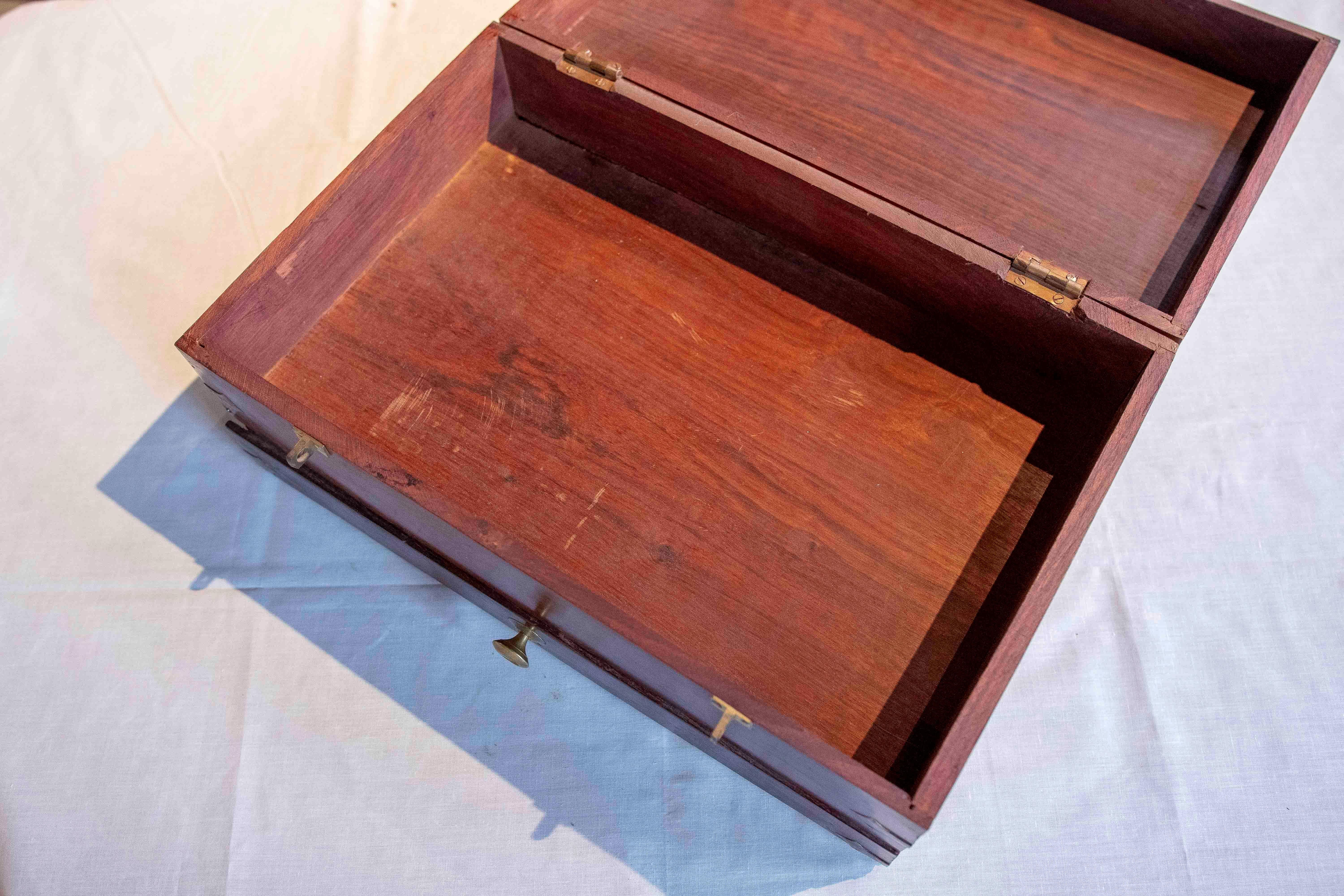 1930s Rosewood Campaign Desk Box with Brass Fittings For Sale 1