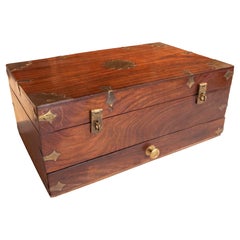 1930s Rosewood Campaign Desk Box with Brass Fittings