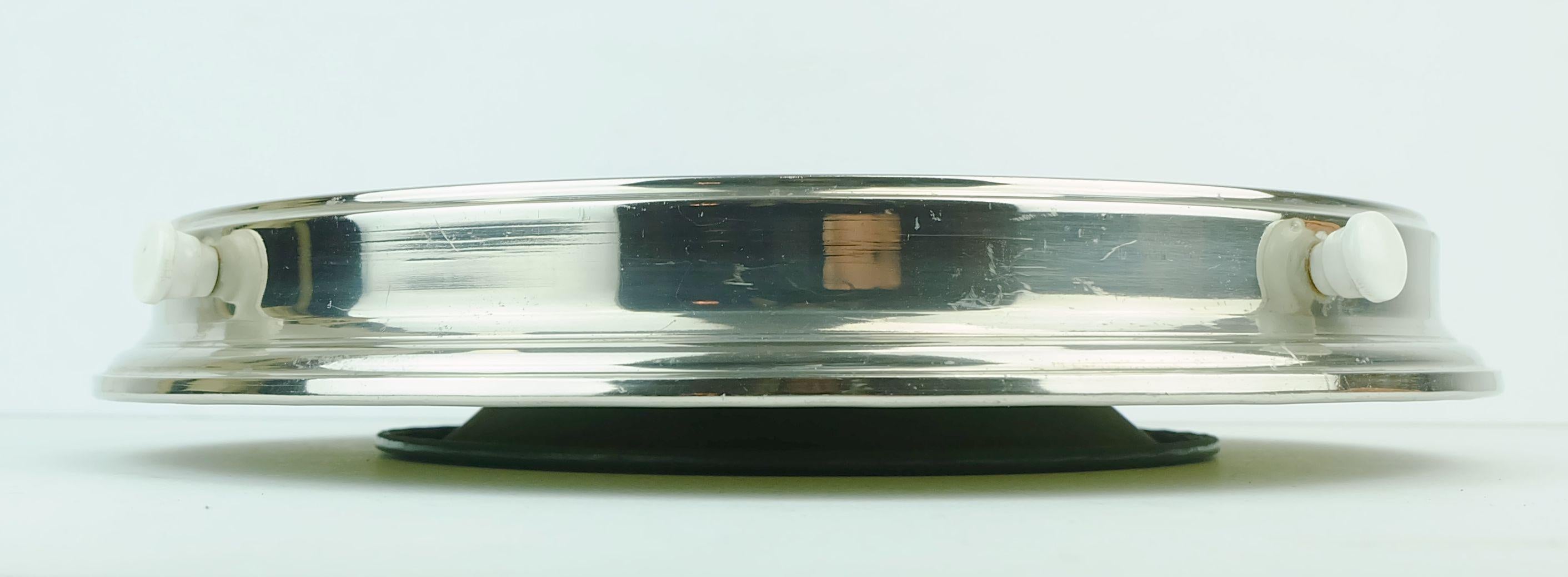 Art Déco Piatto da torta girevole anni '30 in vetro cromato decorazione floreale in vendita