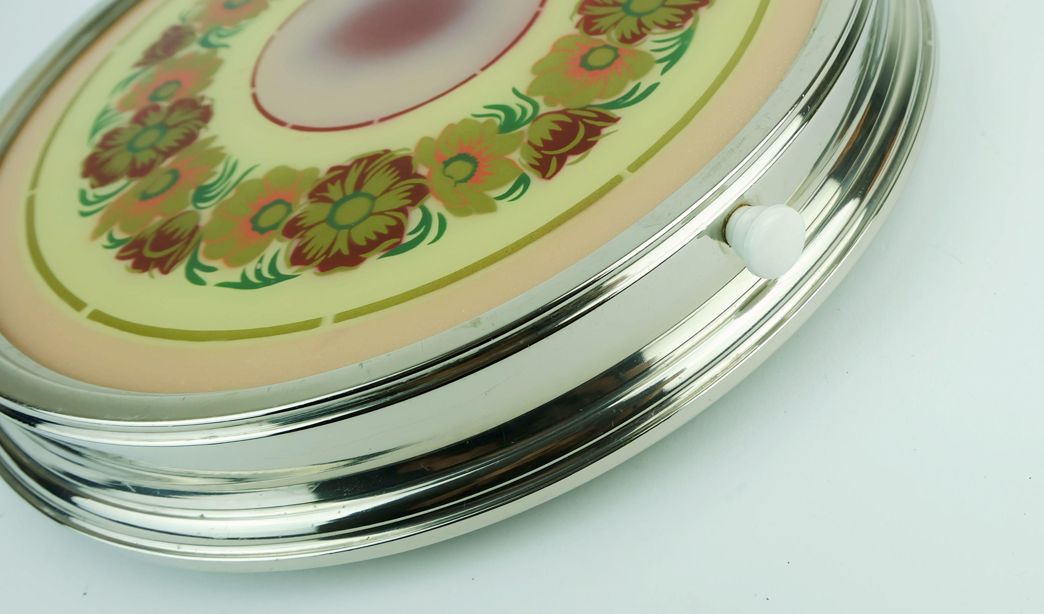 Tedesco Piatto da torta girevole anni '30 in vetro cromato decorazione floreale in vendita