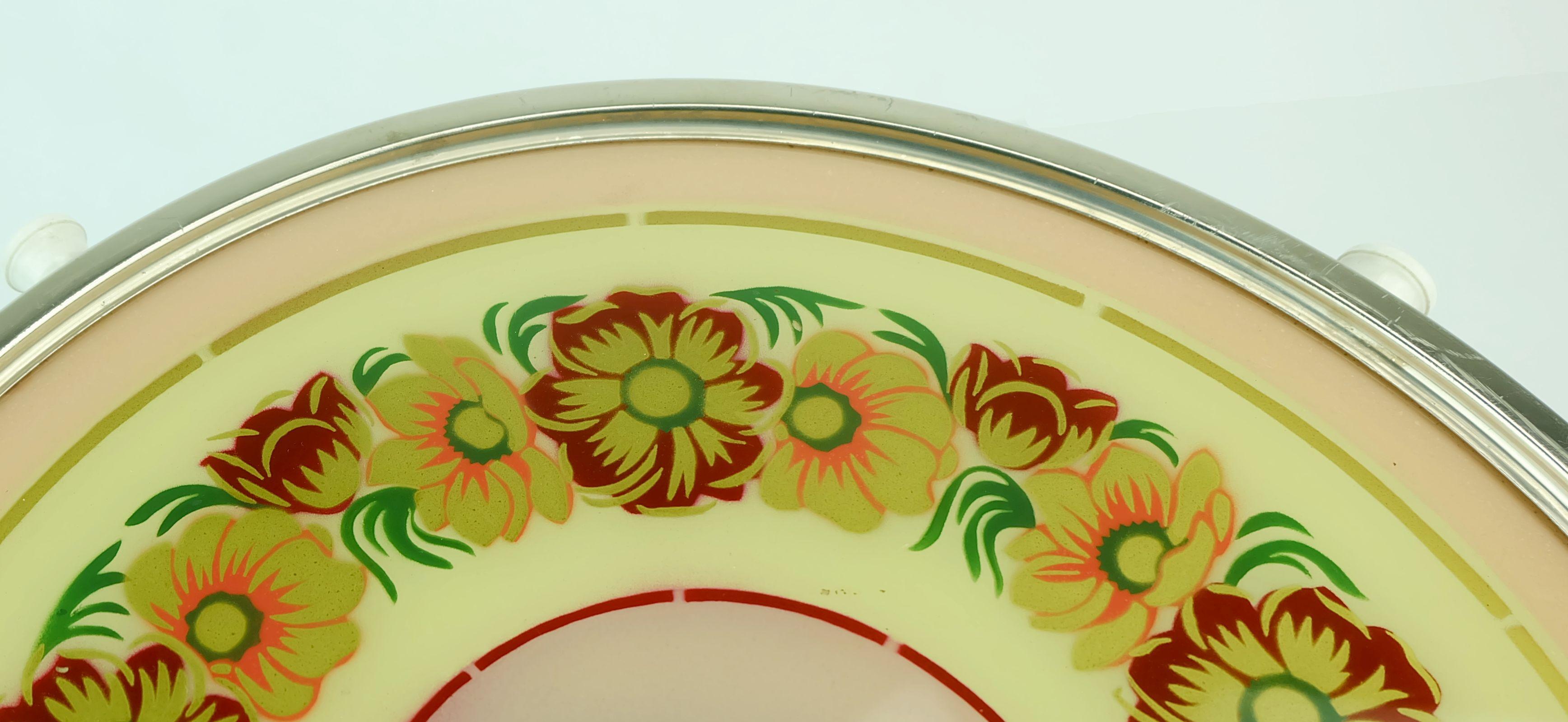 Piatto da torta girevole anni '30 in vetro cromato decorazione floreale In condizioni buone in vendita a Mannheim, DE