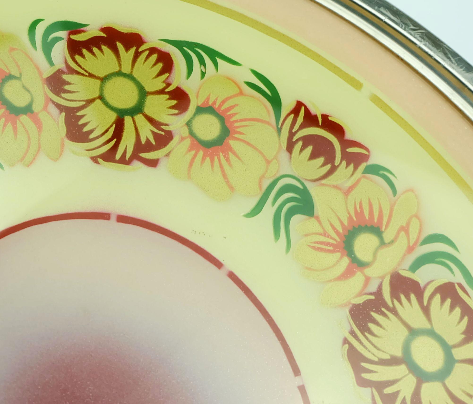 Metà XX secolo Piatto da torta girevole anni '30 in vetro cromato decorazione floreale in vendita