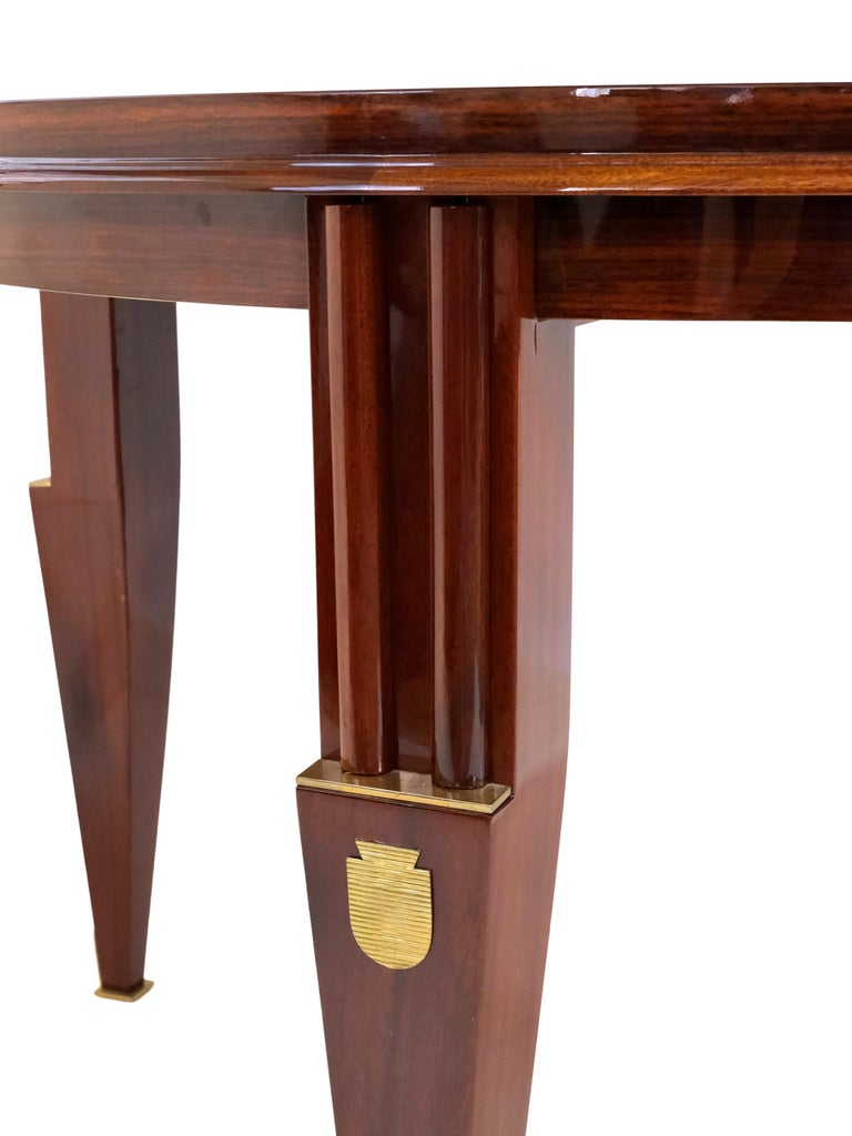 1930s Round Art Deco Dining or Center Table in Mahogany with Brass Fittings at 1stDibs