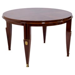 1930s Round Art Deco Dining or Center Table in Mahogany with Brass Fittings