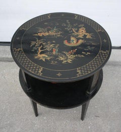 1930s Round Black Hand Painted Side Table
