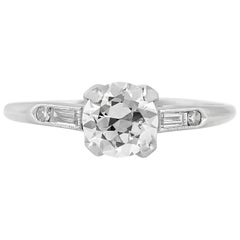 Vintage 1930s Round Engagement Ring with Two Baguette