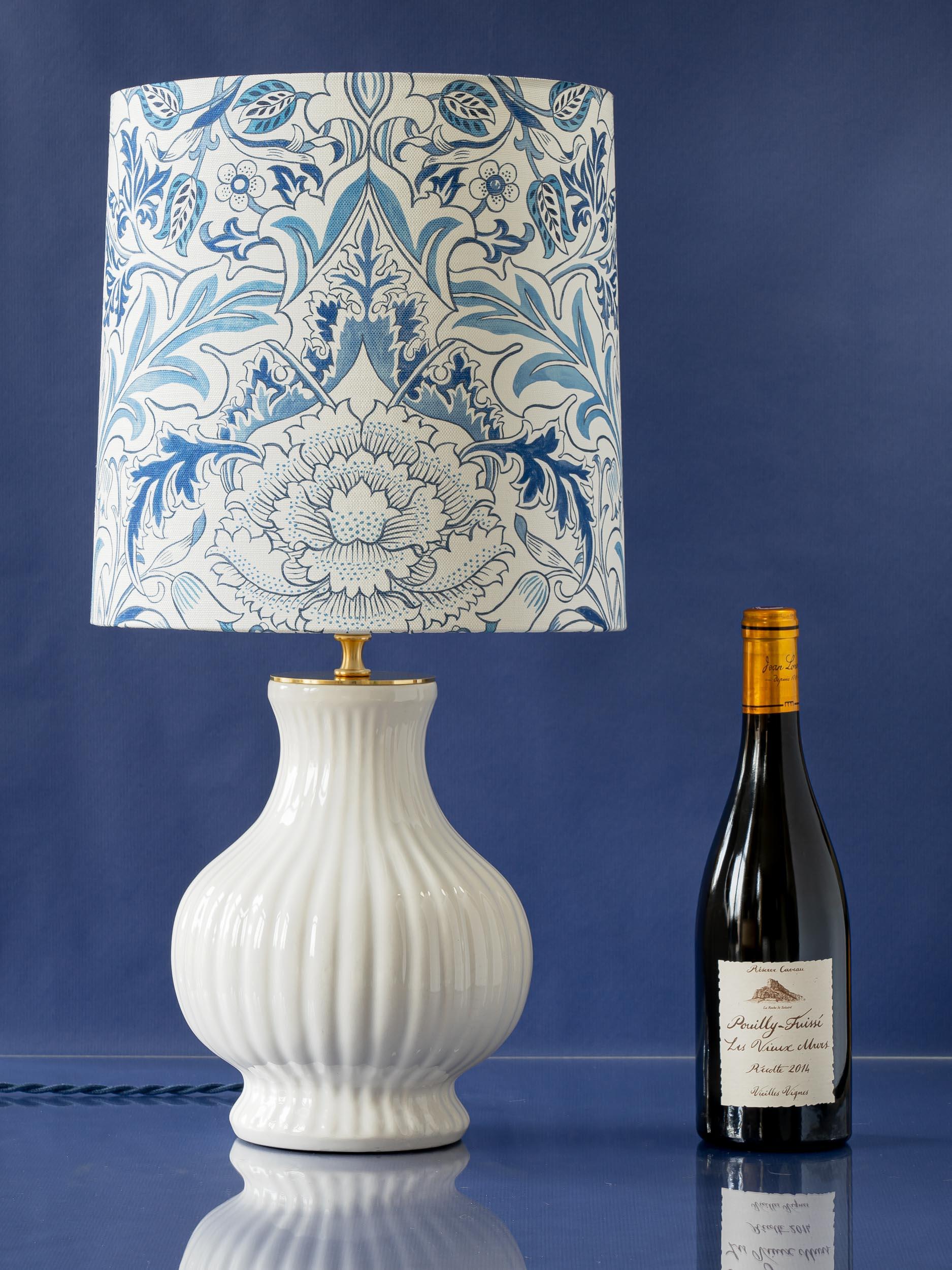 Dutch Royal Delft White Table Lamp (1930s) New William Morris Severn Shade For Sale
