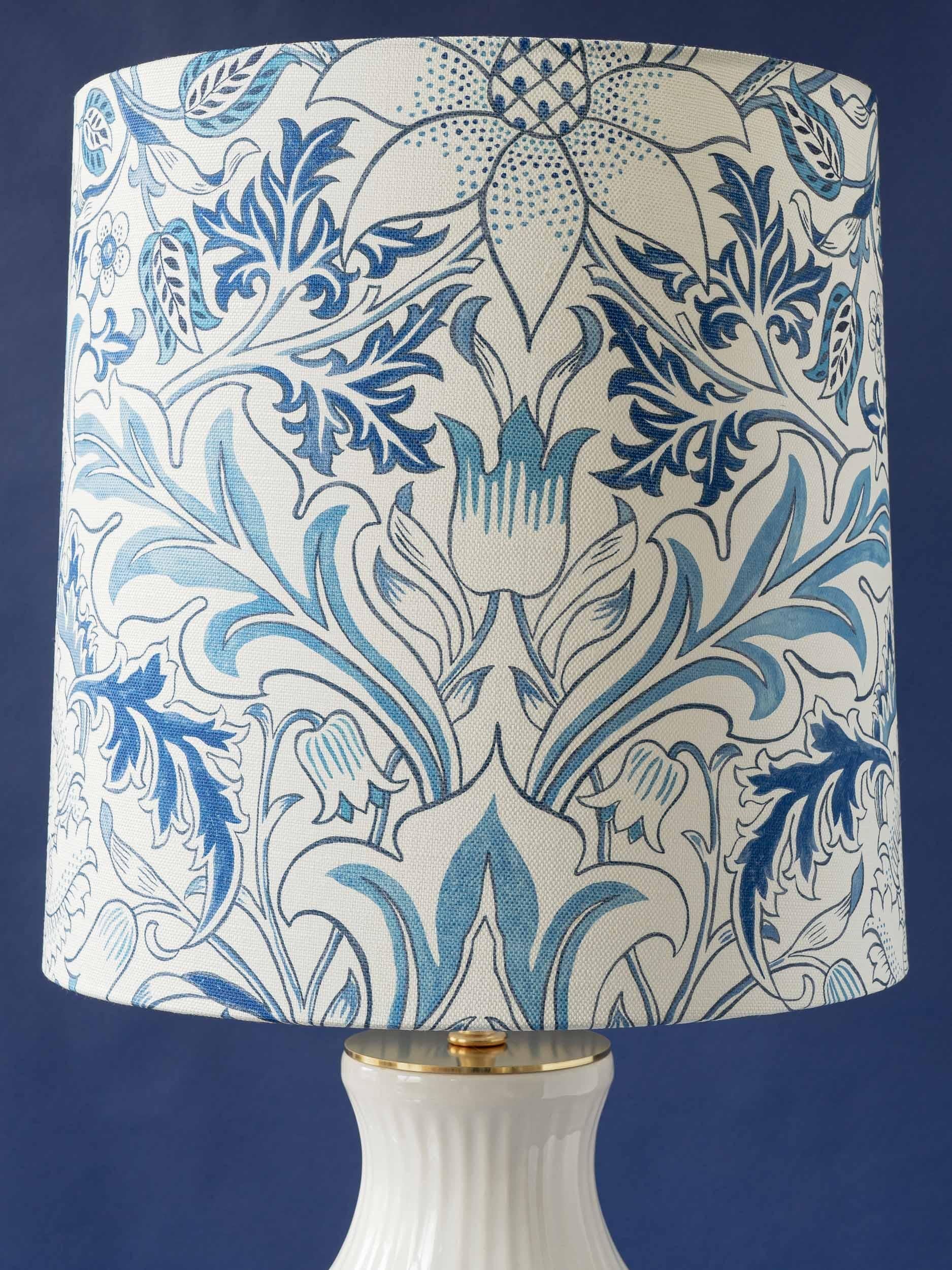 Brass Royal Delft White Table Lamp (1930s) New William Morris Severn Shade For Sale