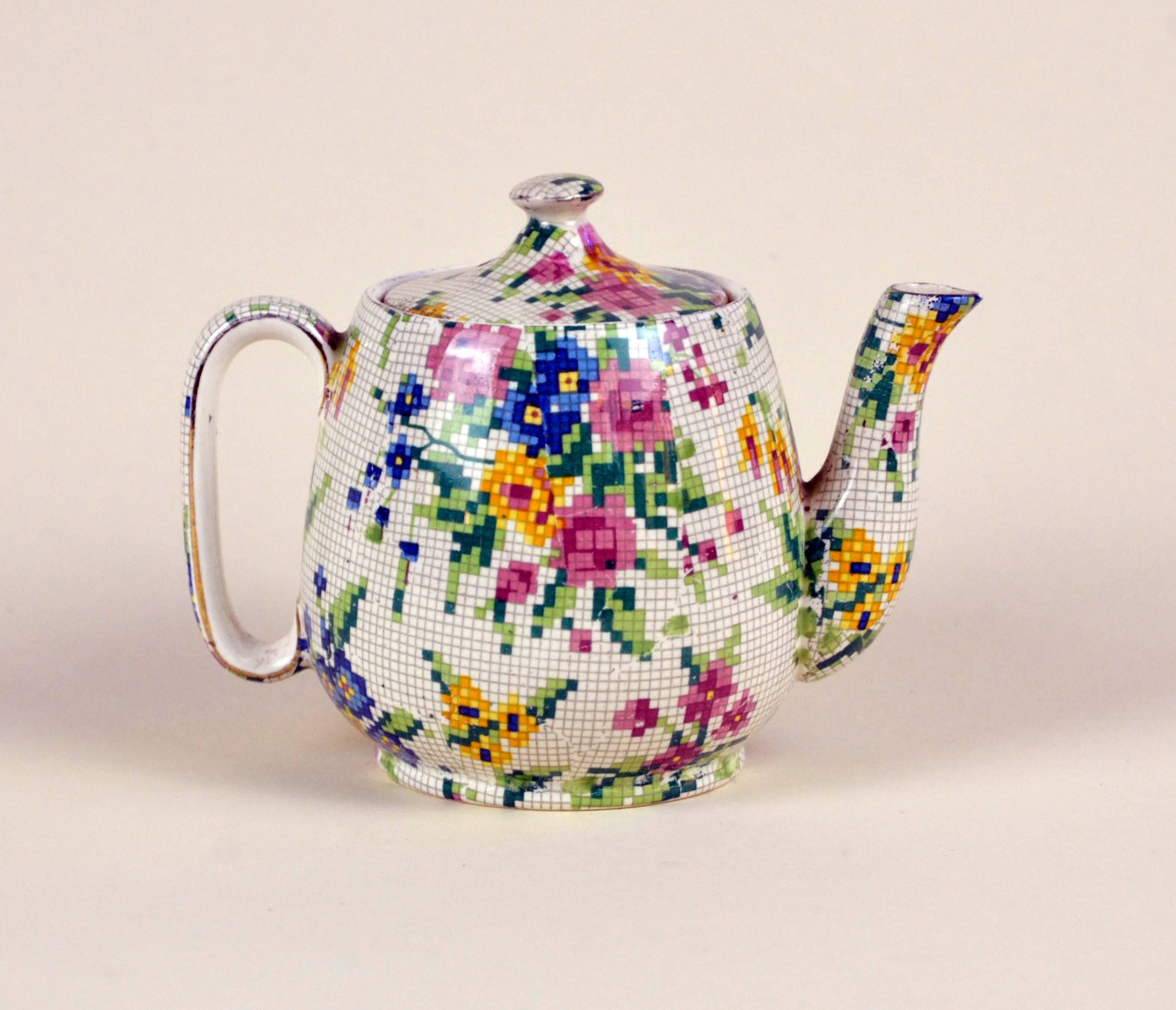 Mid-20th Century 1930s Royal Winton Little Teapot Queen Anne Needlepoint Pattern Made in England For Sale